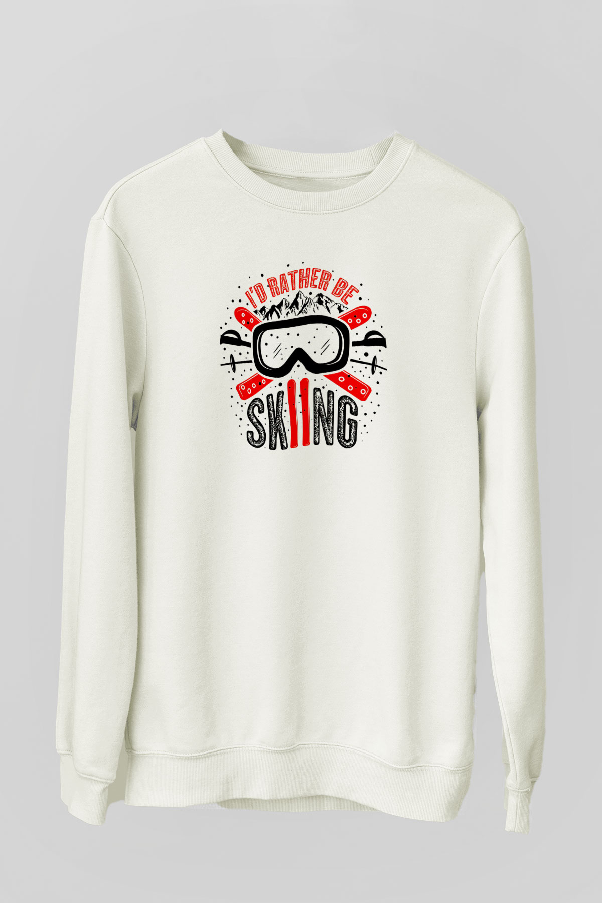 Kayak Baskılı Unisex Ekru Sweatshirt