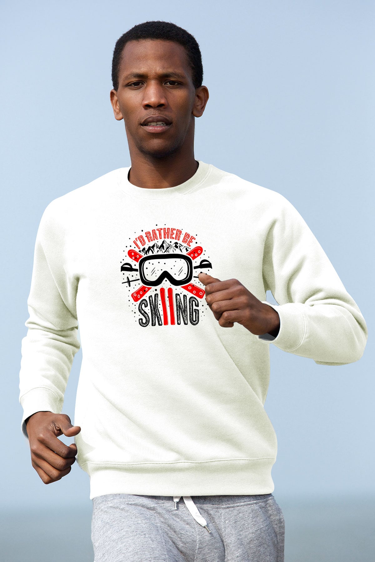 Kayak Baskılı Unisex Ekru Sweatshirt
