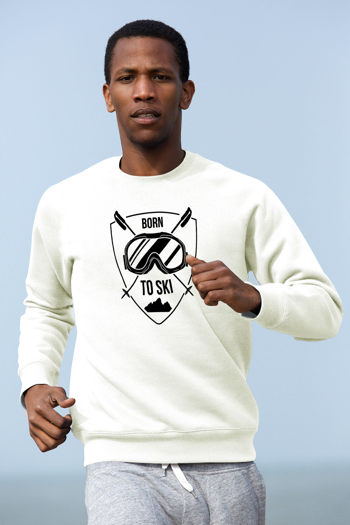 Kayak Baskılı Unisex Ekru Sweatshirt