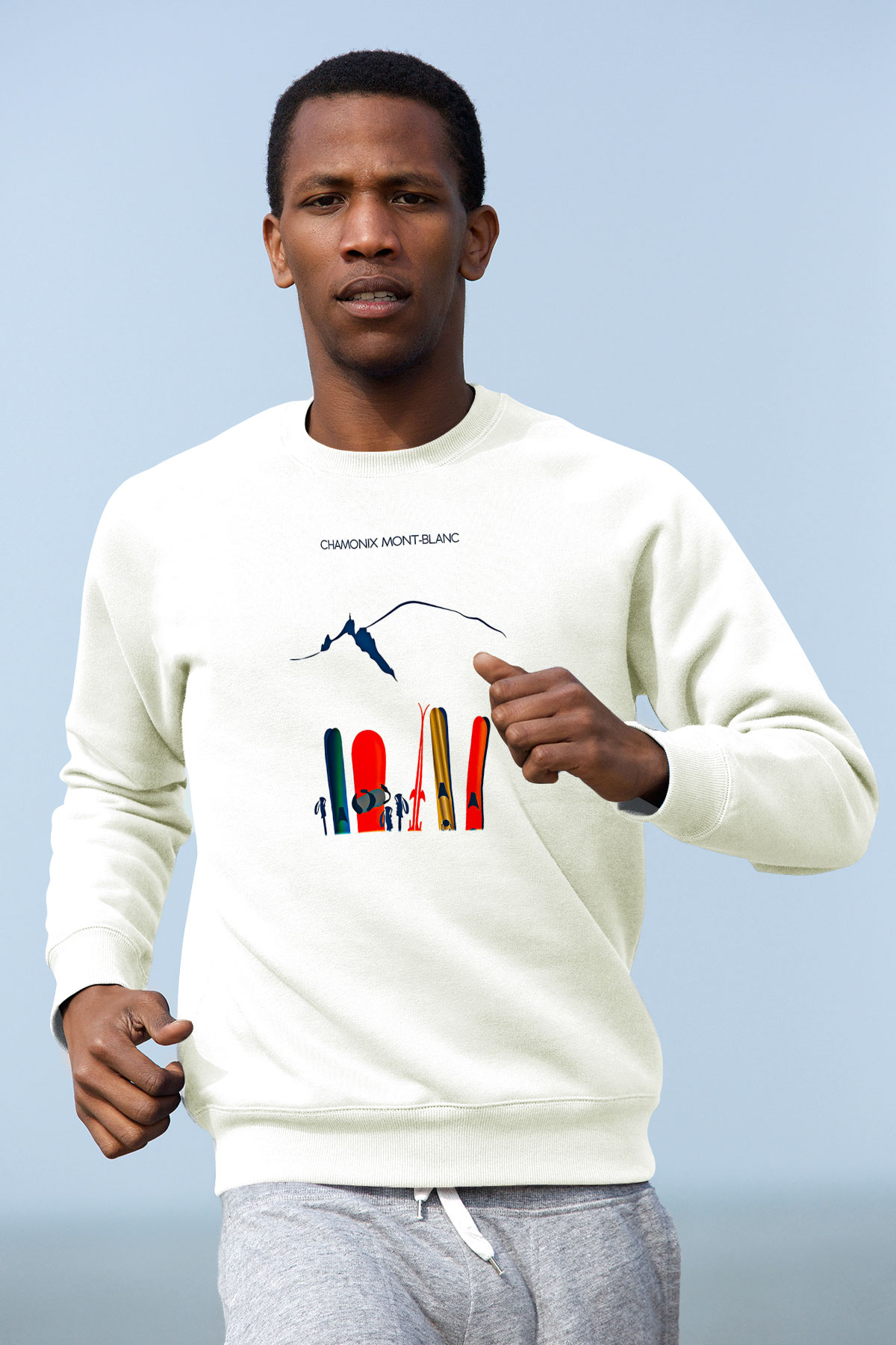 Kayak Baskılı Unisex Ekru Sweatshirt