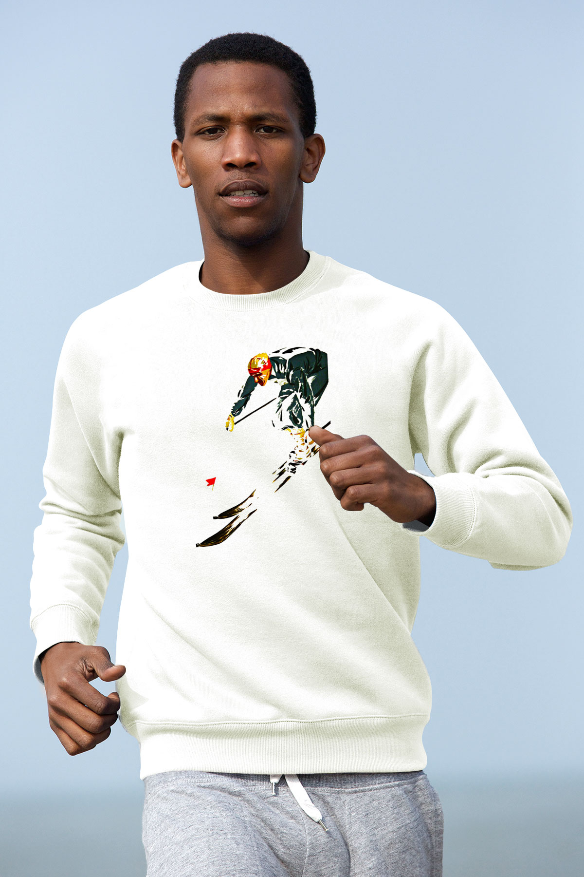 Kayak Baskılı Unisex Ekru Sweatshirt