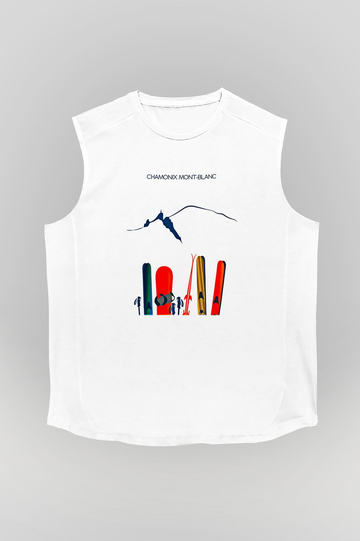 Kayak Baskılı Unisex Kolsuz Beyaz Tişört