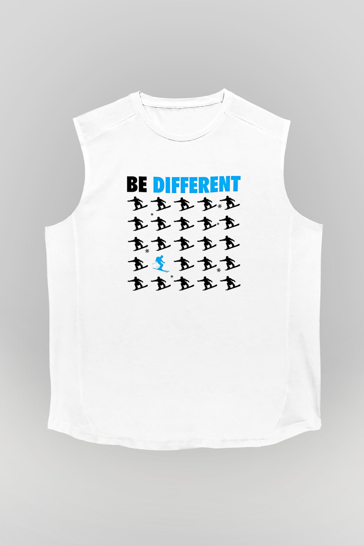 Kayak Baskılı Unisex Kolsuz Beyaz Tişört