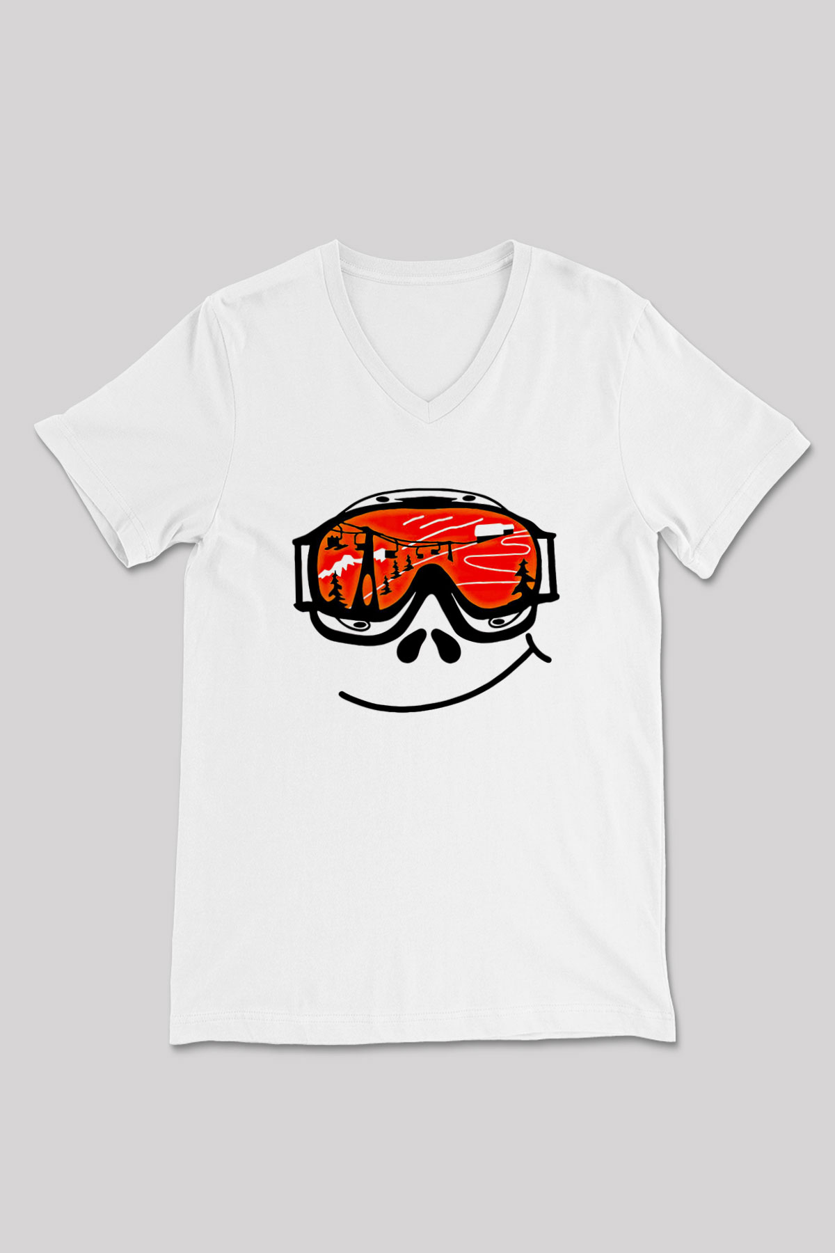 Kayak Baskılı Unisex V Yaka Tişört - Tshirt