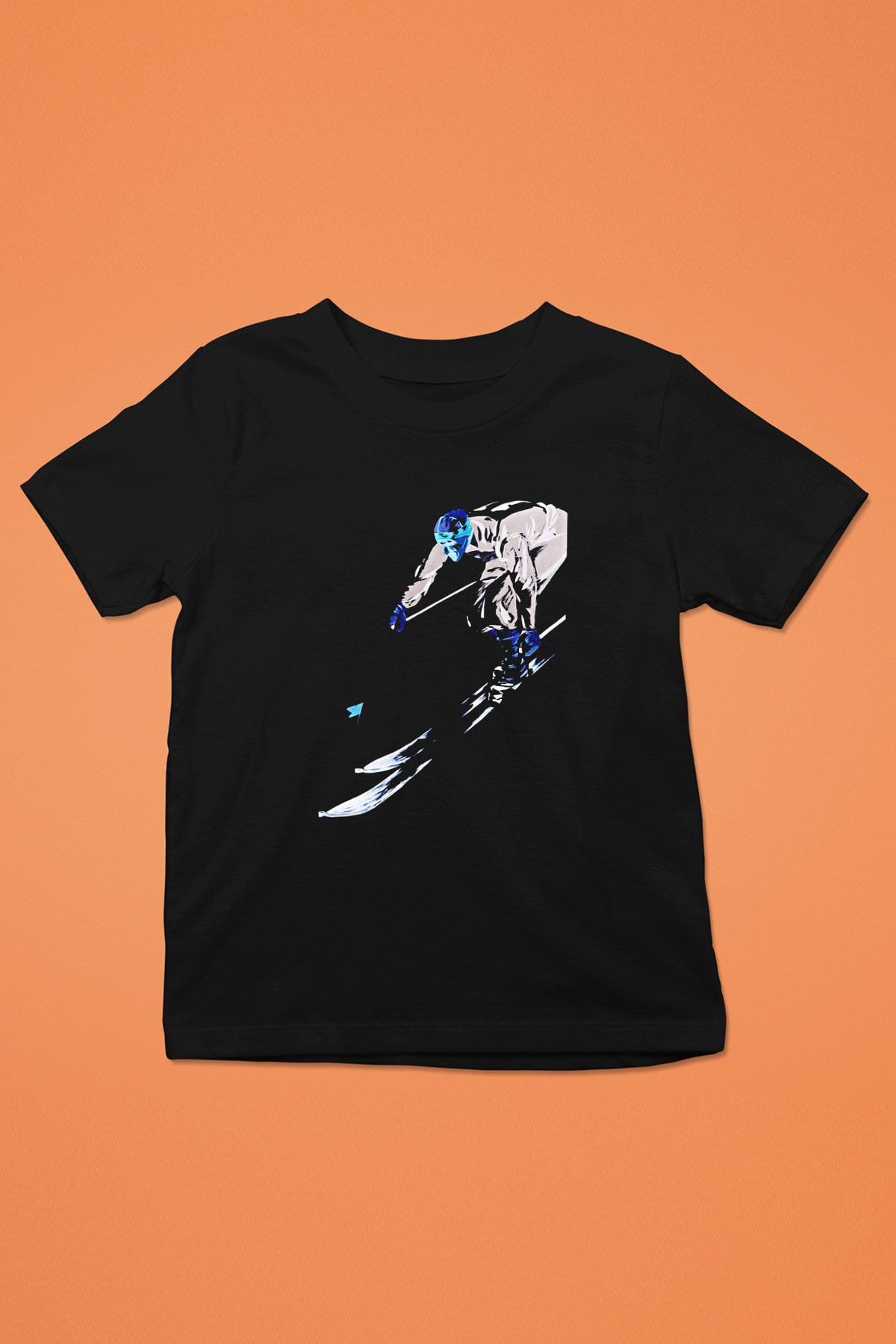 Kayak - Ski Baskılı Unisex Siyah Çocuk Tİşörtü - Tshirt