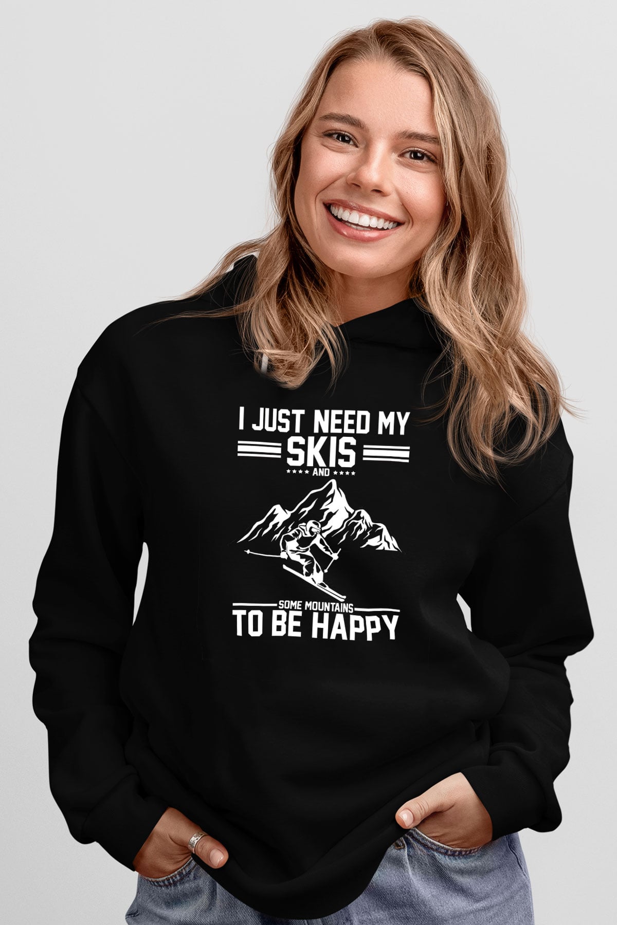 Kayak - Ski Baskılı Unisex Siyah Hoodie