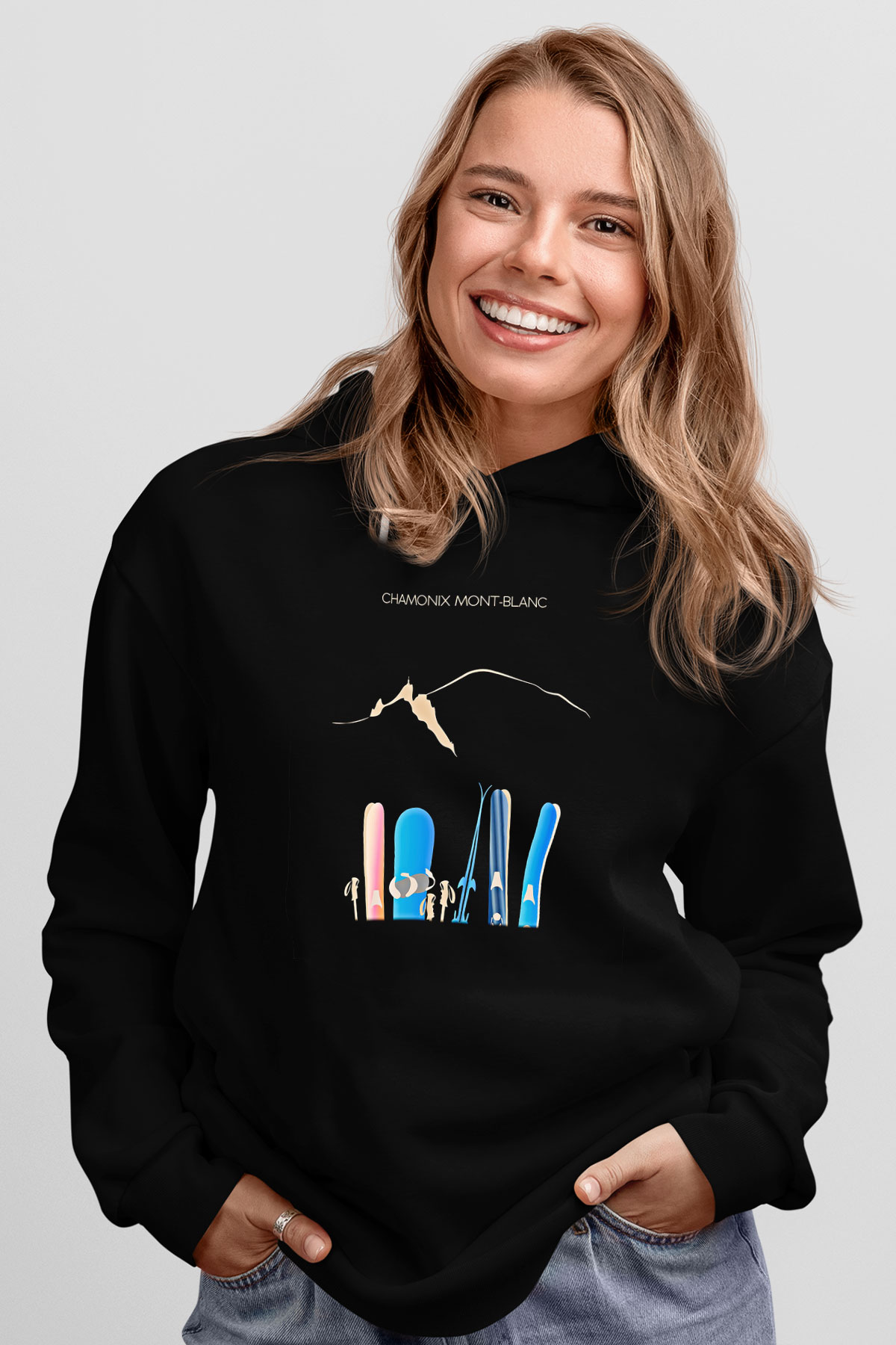 Kayak - Ski Baskılı Unisex Siyah Hoodie