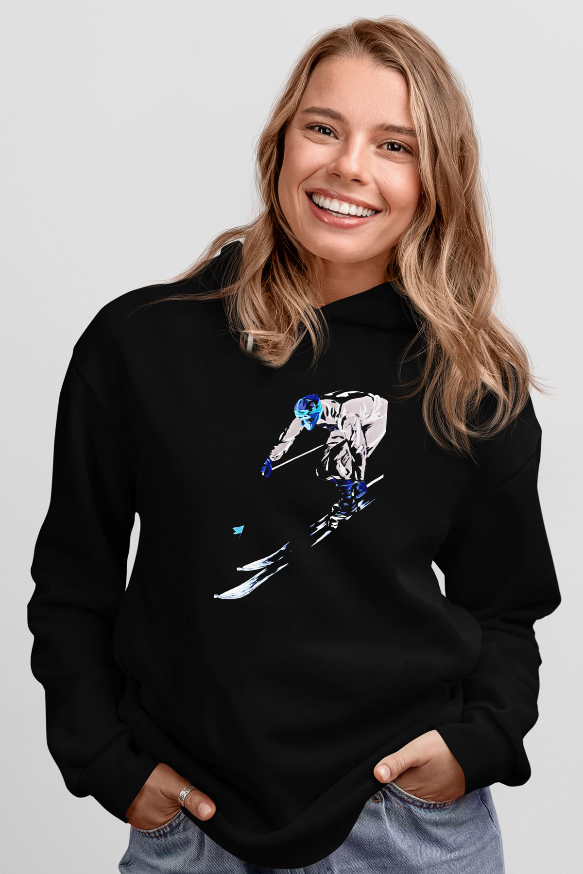 Kayak - Ski Baskılı Unisex Siyah Hoodie