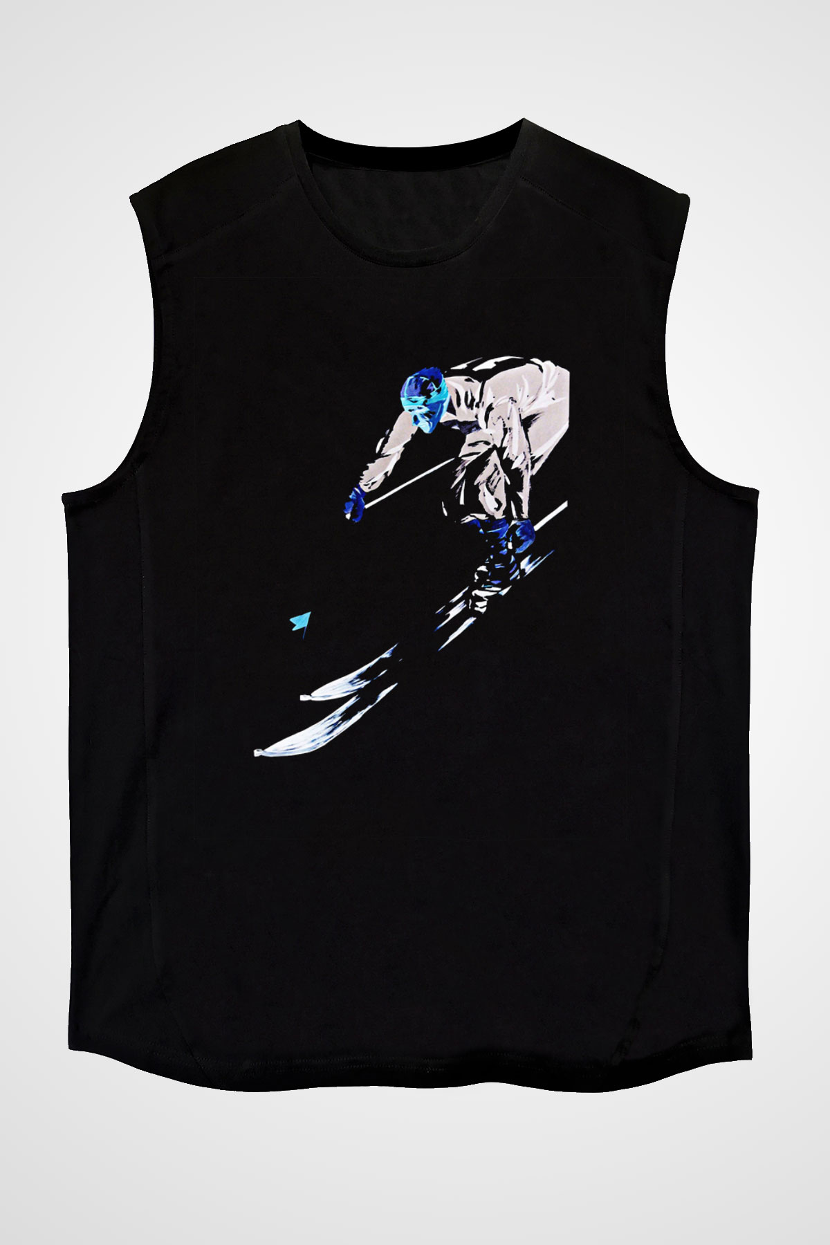 Kayak - Ski Baskılı Unisex Siyah Kolsuz Tişört