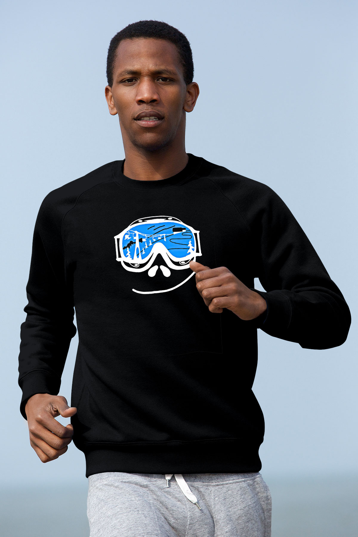 Kayak - Ski Baskılı Unisex Siyah Sweatshirt
