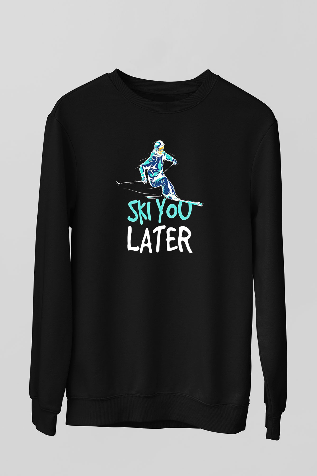 Kayak - Ski Baskılı Unisex Siyah Sweatshirt