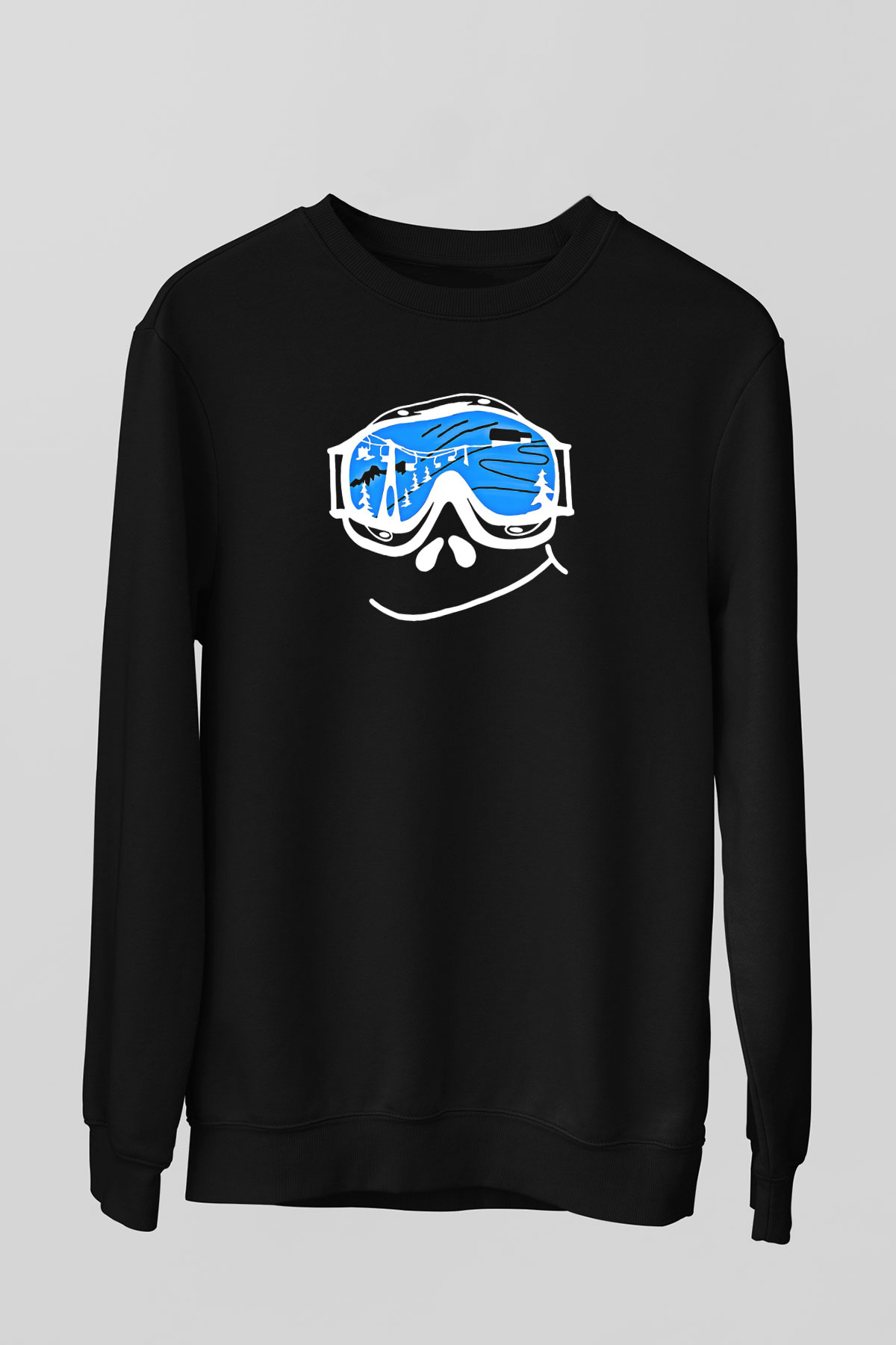 Kayak - Ski Baskılı Unisex Siyah Sweatshirt