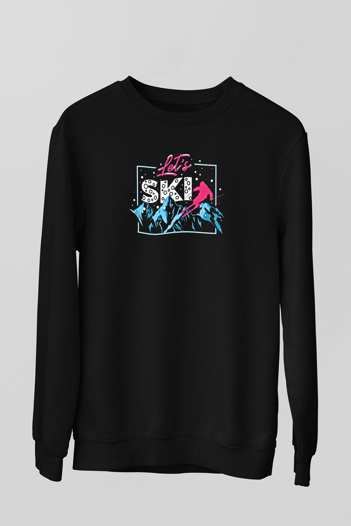 Kayak - Ski Baskılı Unisex Siyah Sweatshirt