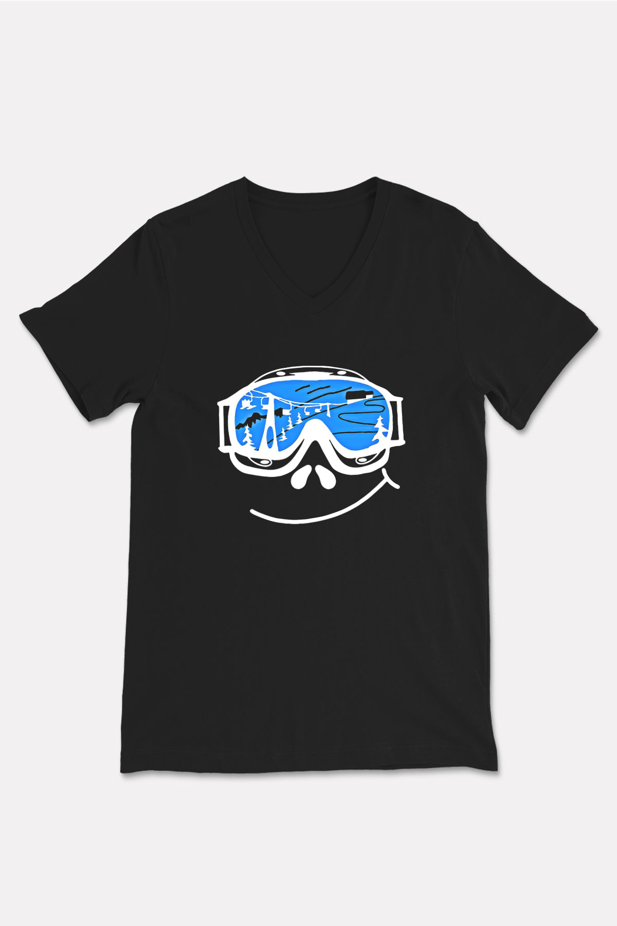 Kayak - Ski Baskılı Unisex Siyah V Yaka Tişört