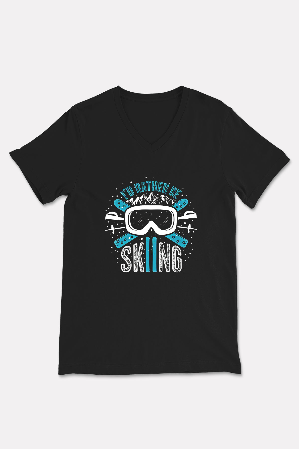 Kayak - Ski Baskılı Unisex Siyah V Yaka Tişört