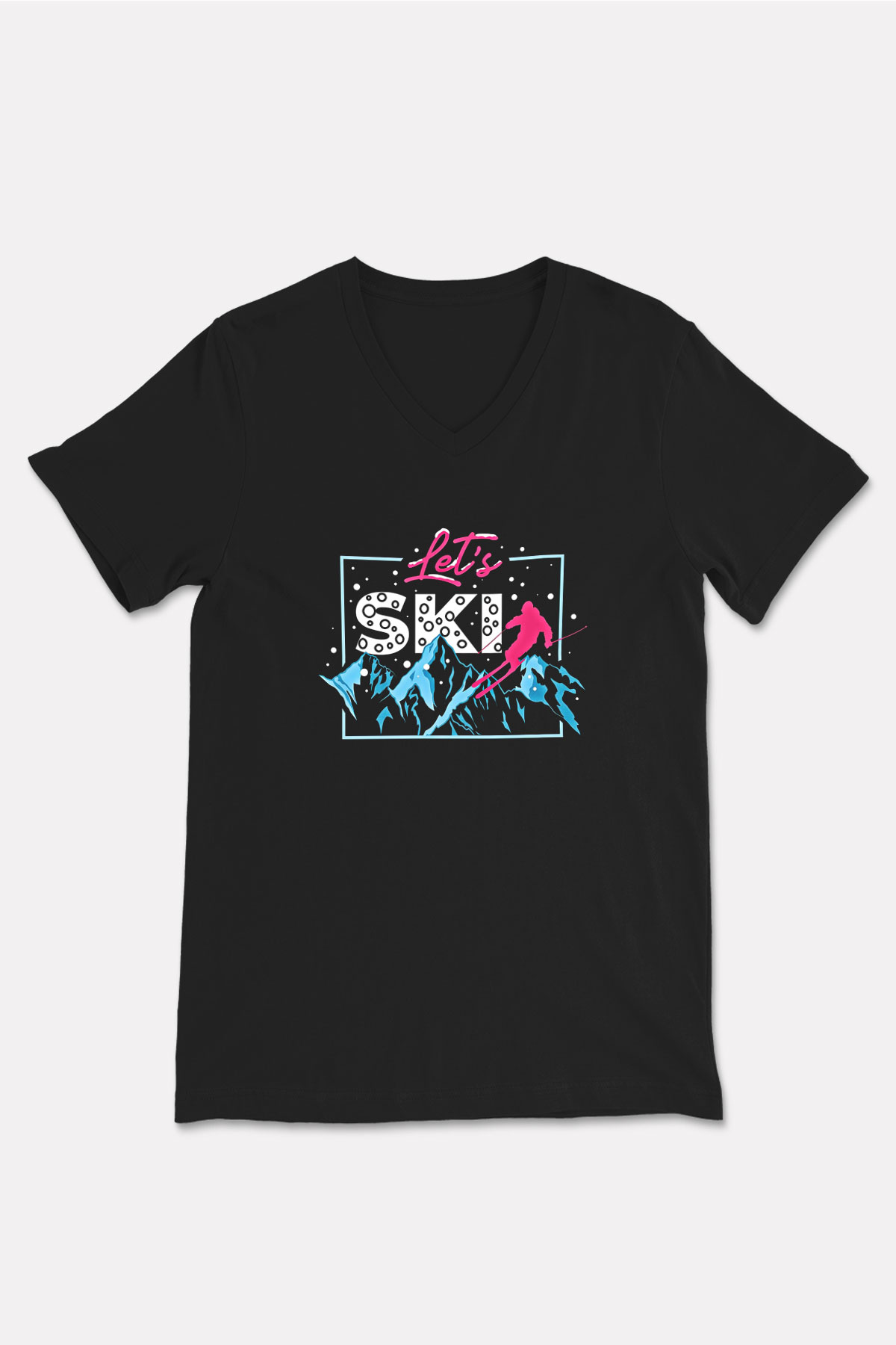 Kayak - Ski Baskılı Unisex Siyah V Yaka Tişört