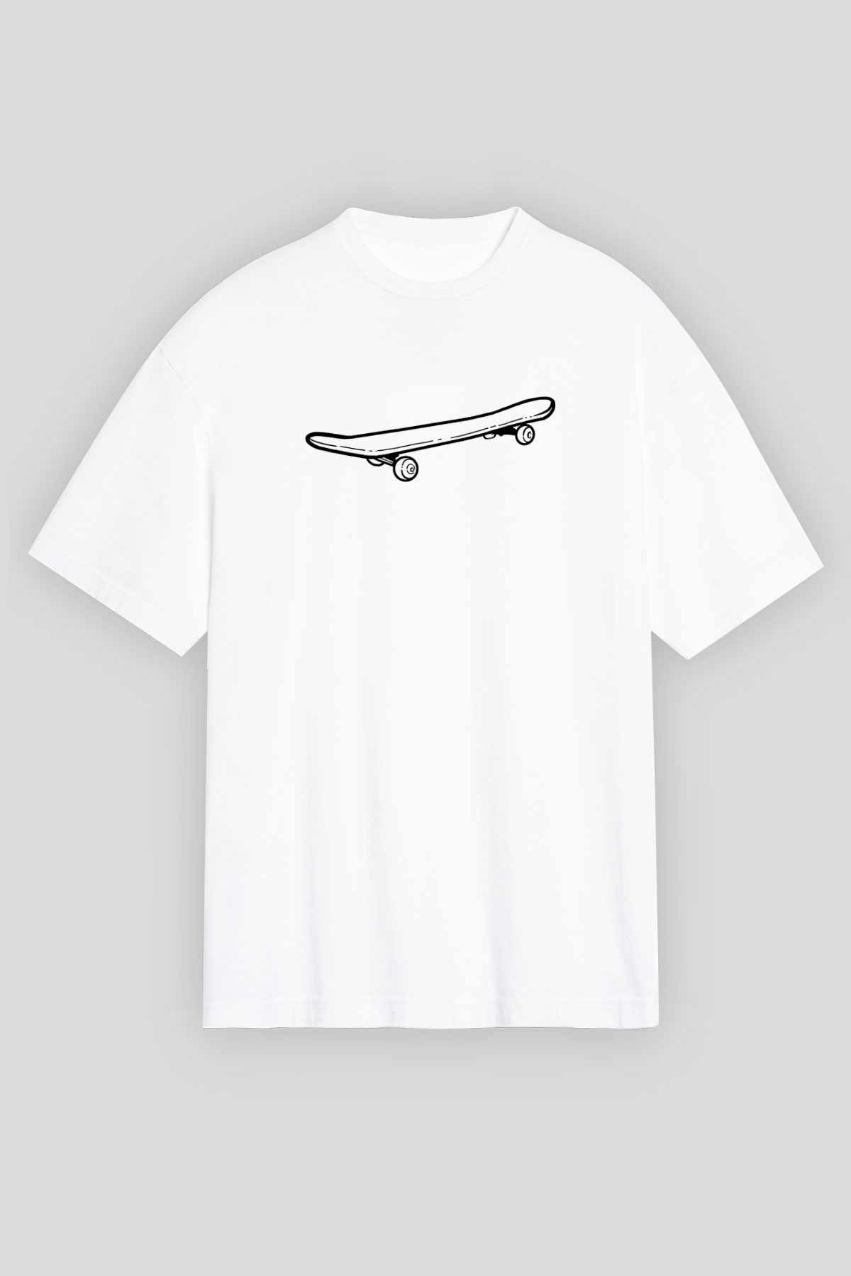 Kaykay Baskılı Unisex Beyaz Oversize Tişört - Tshirt