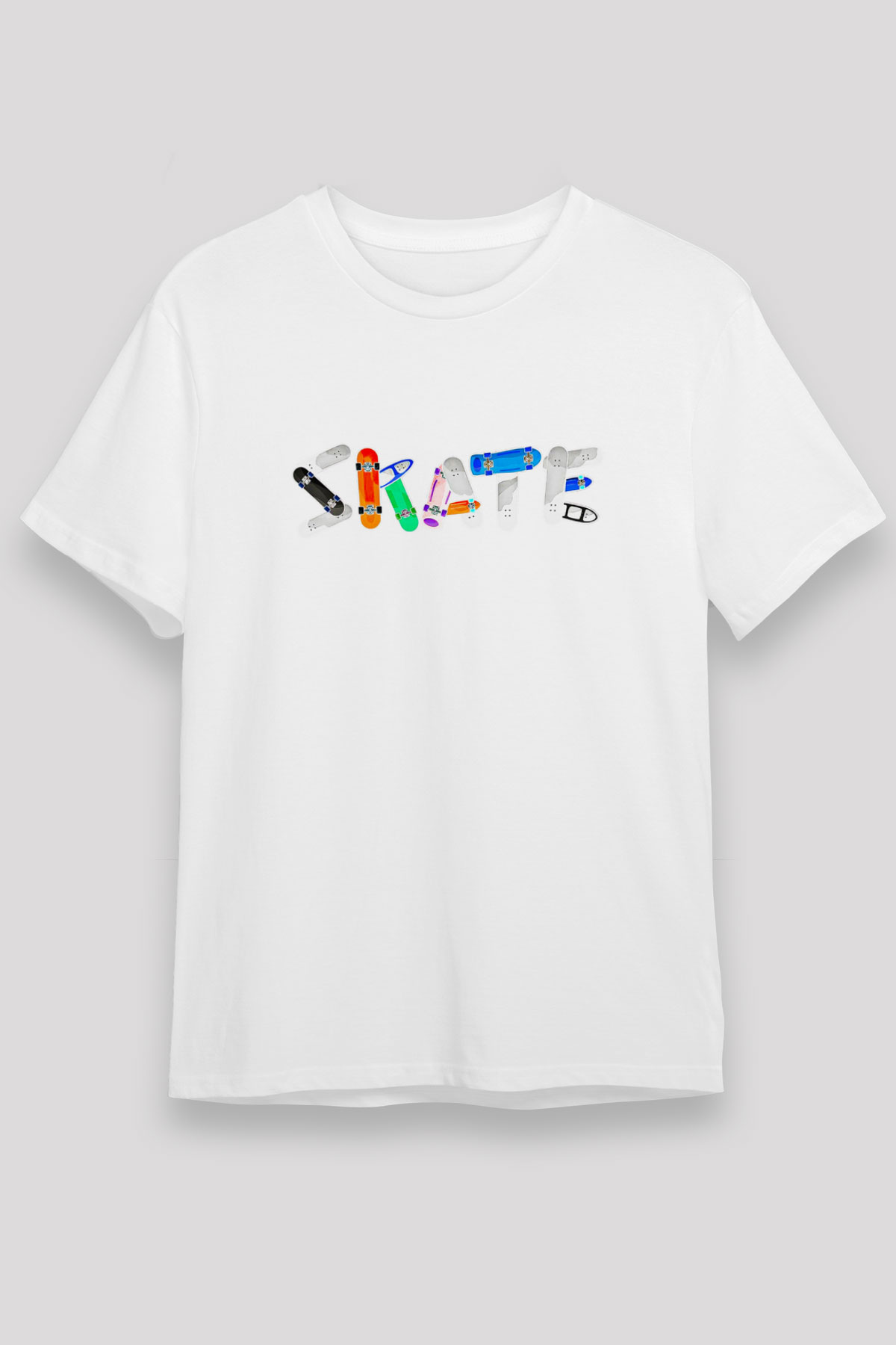 Kaykay Baskılı Unisex Beyaz Tişört - Tshirt