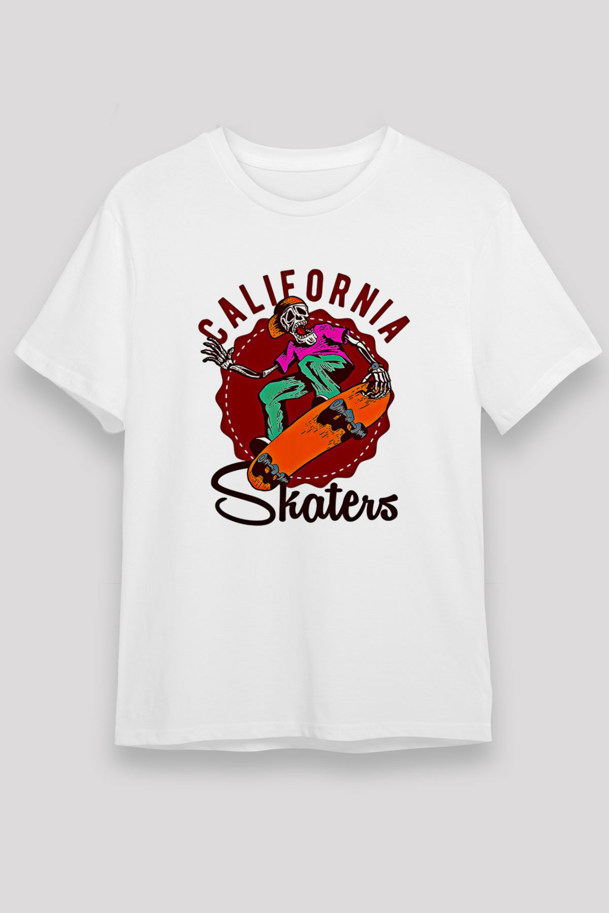 Kaykay Baskılı Unisex Beyaz Tişört - Tshirt