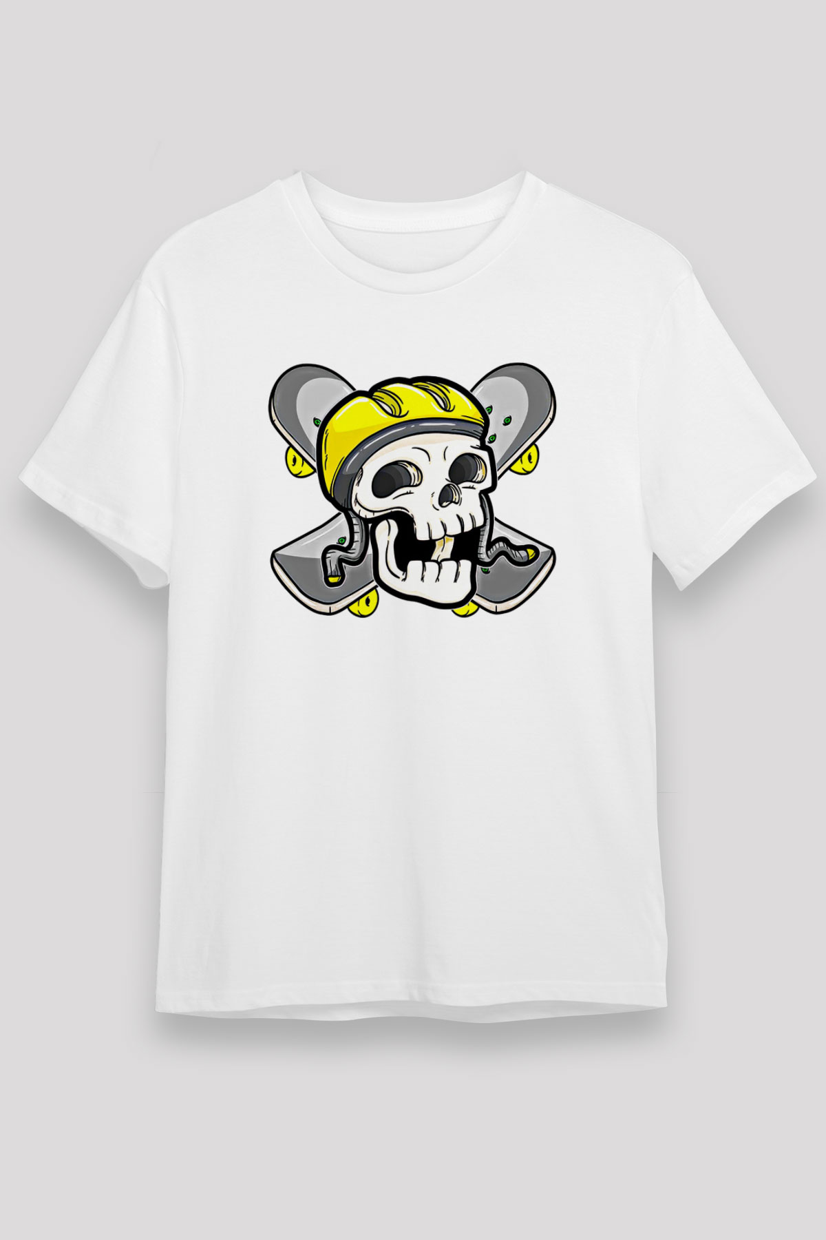 Kaykay Baskılı Unisex Beyaz Tişört - Tshirt