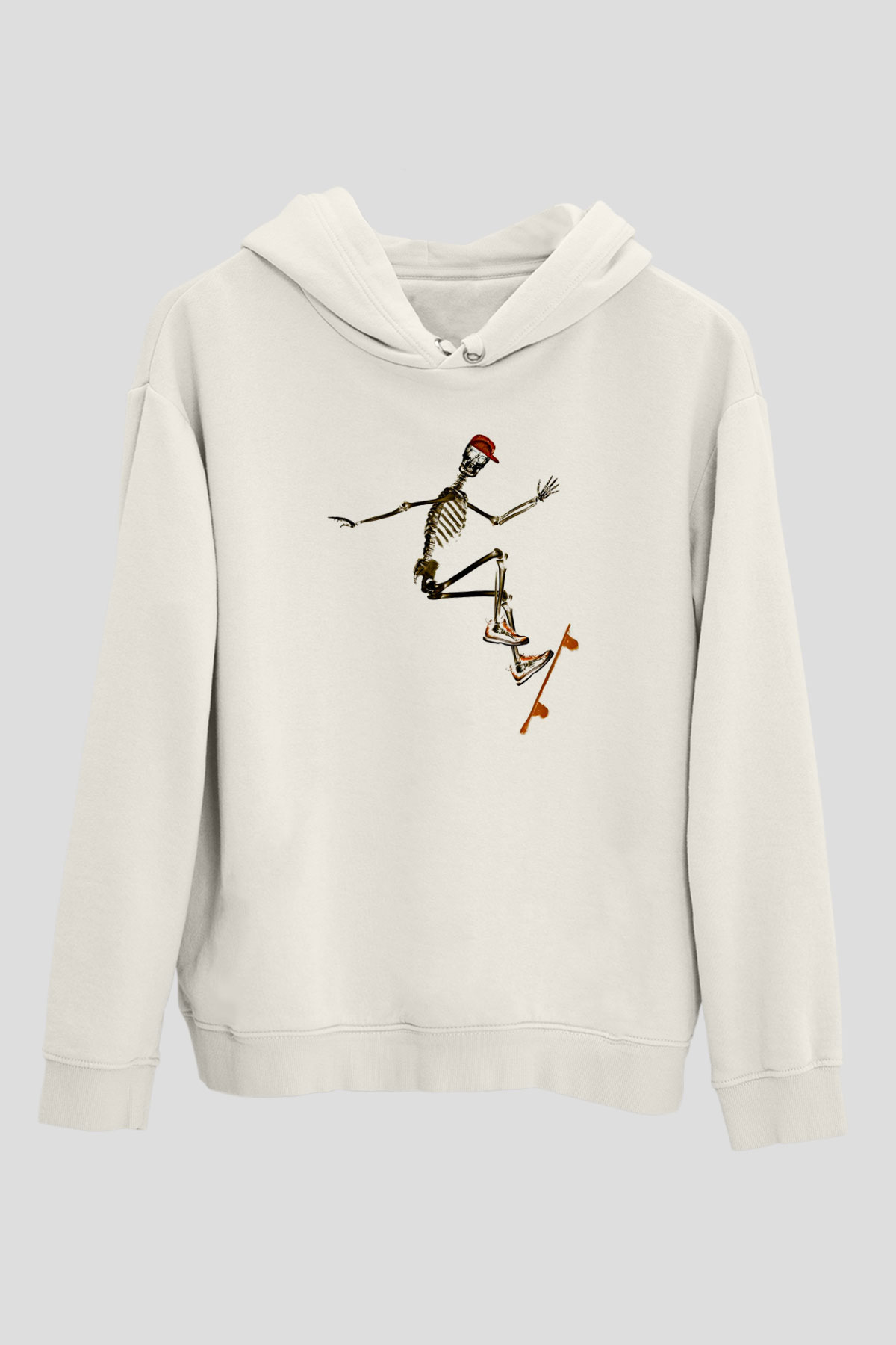 Kaykay Baskılı Unisex Ekru Hoodie