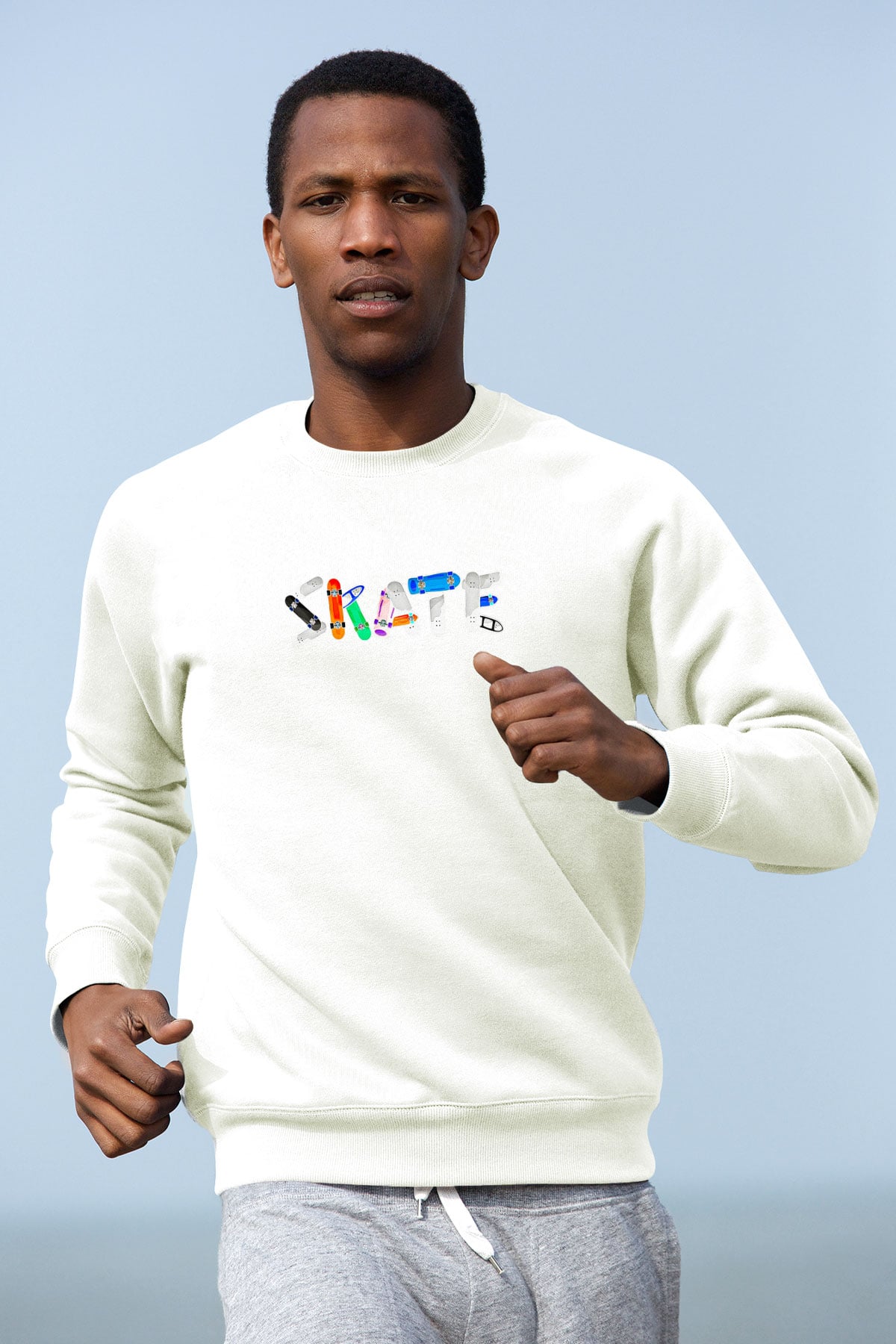 Kaykay Baskılı Unisex Ekru Sweatshirt