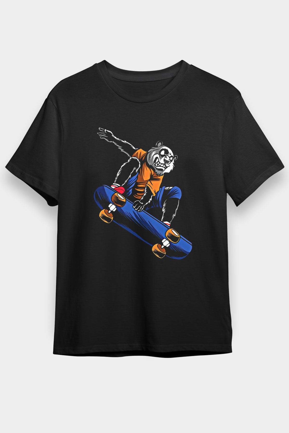Kaykay - Skateboard Baskılı Unisex Siyah Tişört - Tshirt