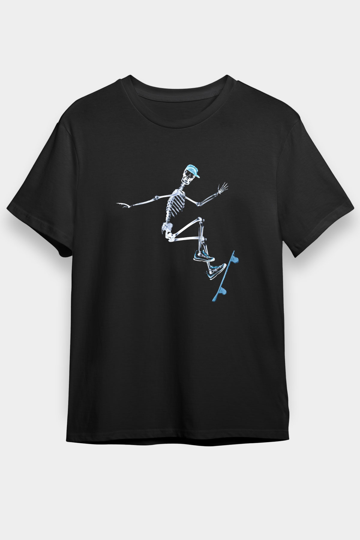 Kaykay - Skateboard Baskılı Unisex Siyah Tişört - Tshirt