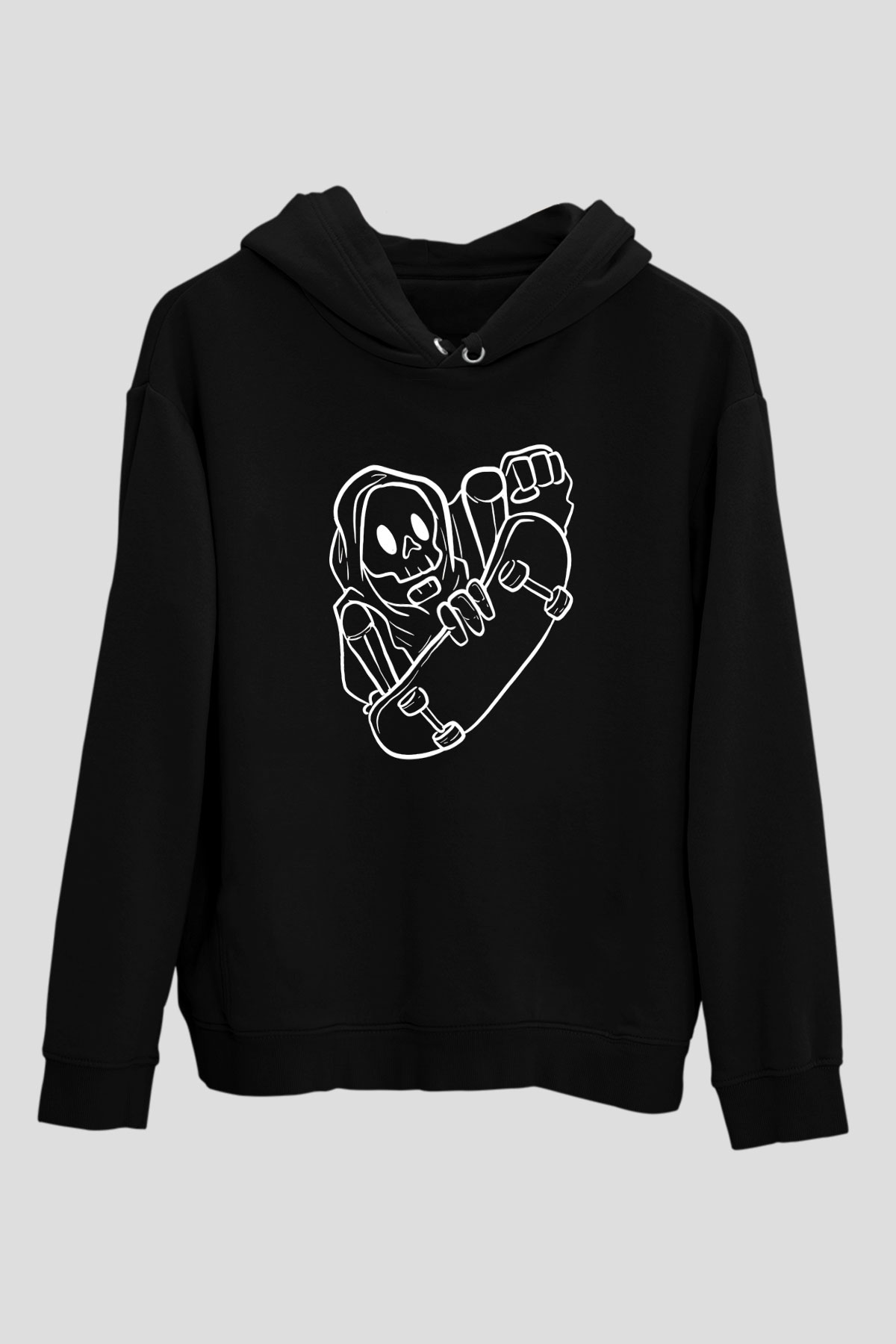 Kaykay - Skateboard Baskılı Unisex Siyah Hoodie