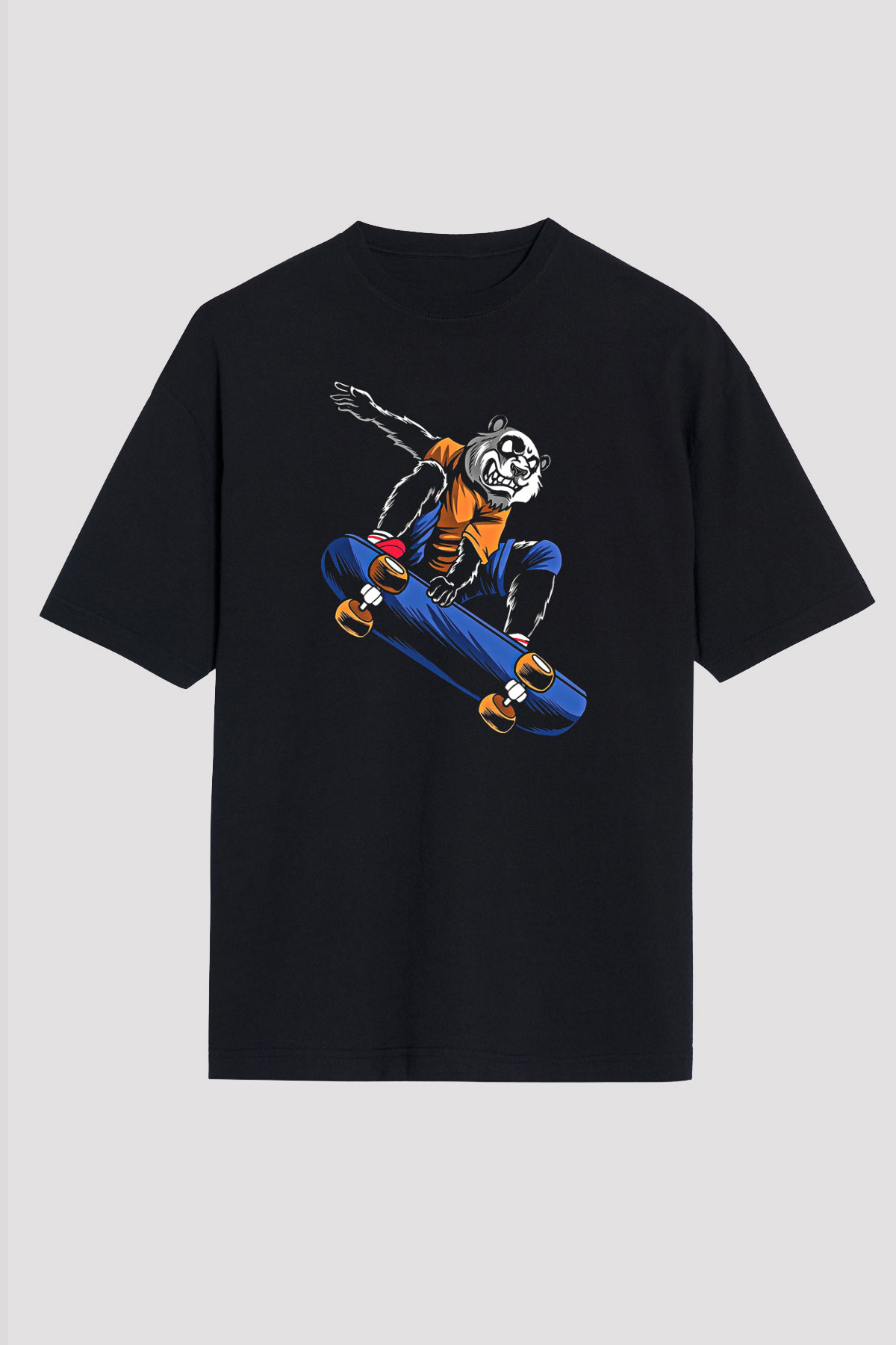 Kaykay - Skateboard Baskılı Unisex Siyah Oversize Tişört