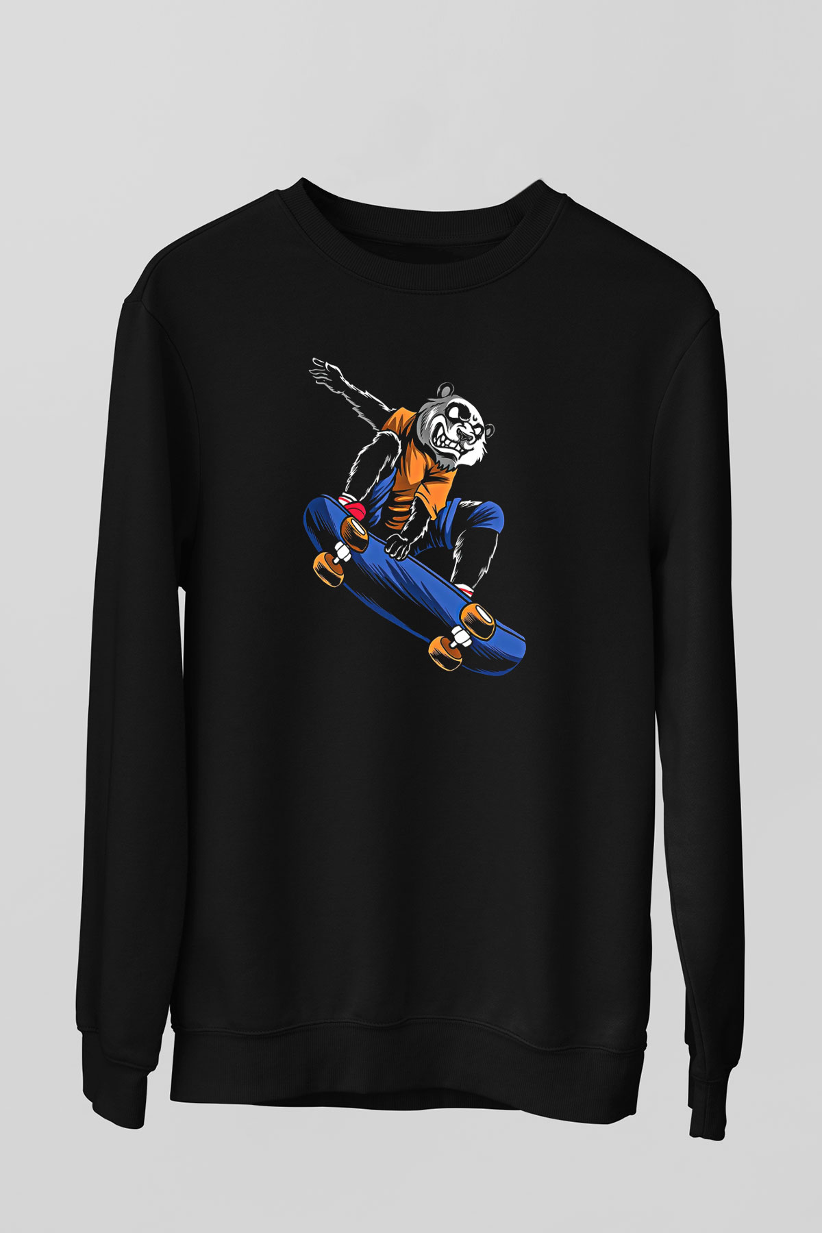 Kaykay - Skateboard Baskılı Unisex Siyah Sweatshirt