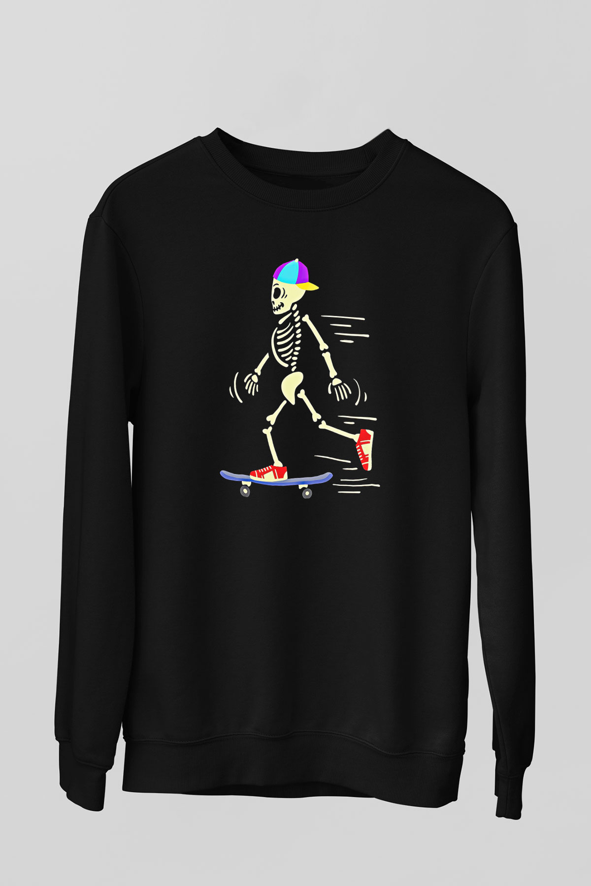 Kaykay - Skateboard Baskılı Unisex Siyah Sweatshirt
