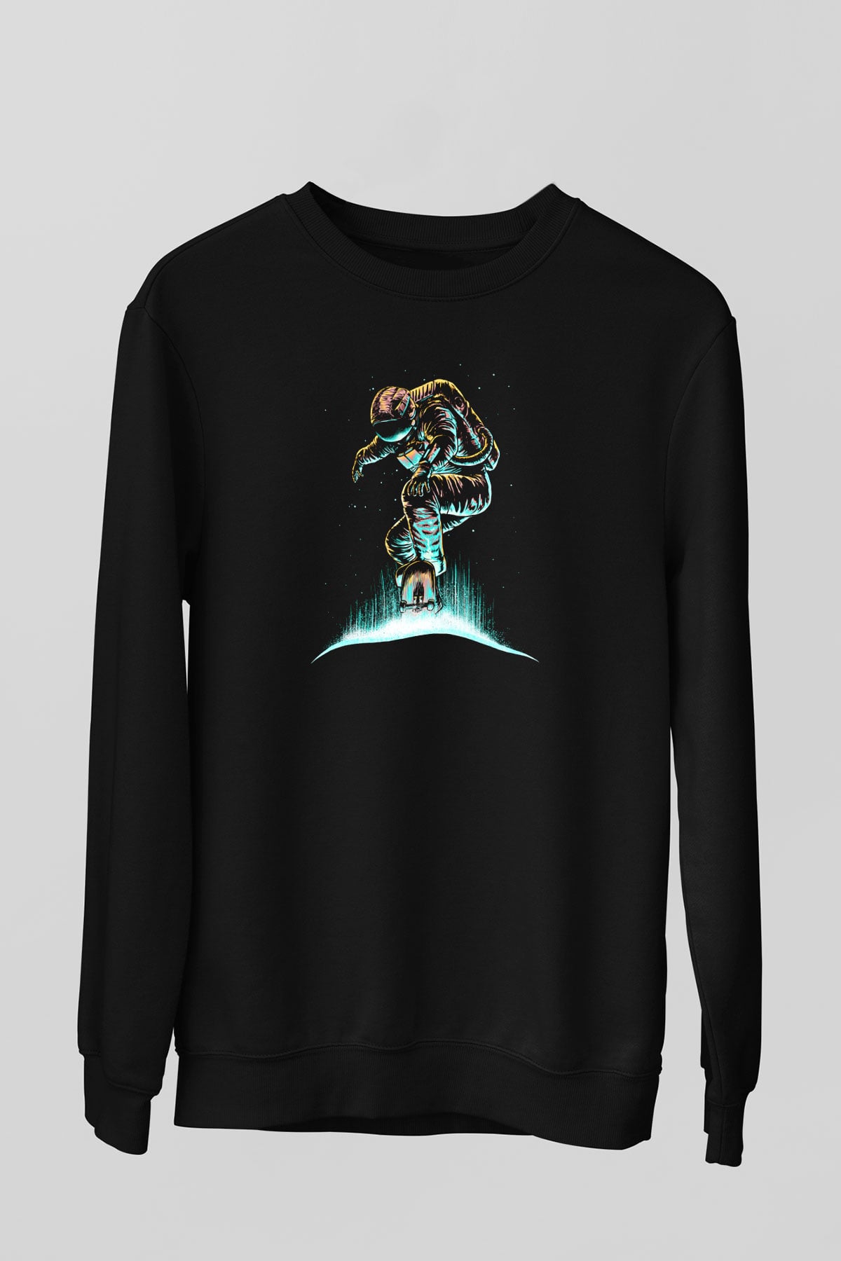 Kaykay - Skateboard Baskılı Unisex Siyah Sweatshirt