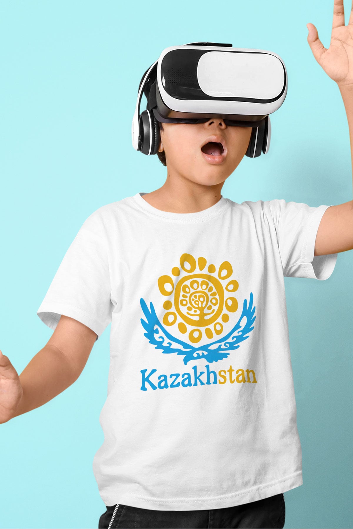 Kazakistan Baskılı Beyaz Unisex Çocuk Tişört
