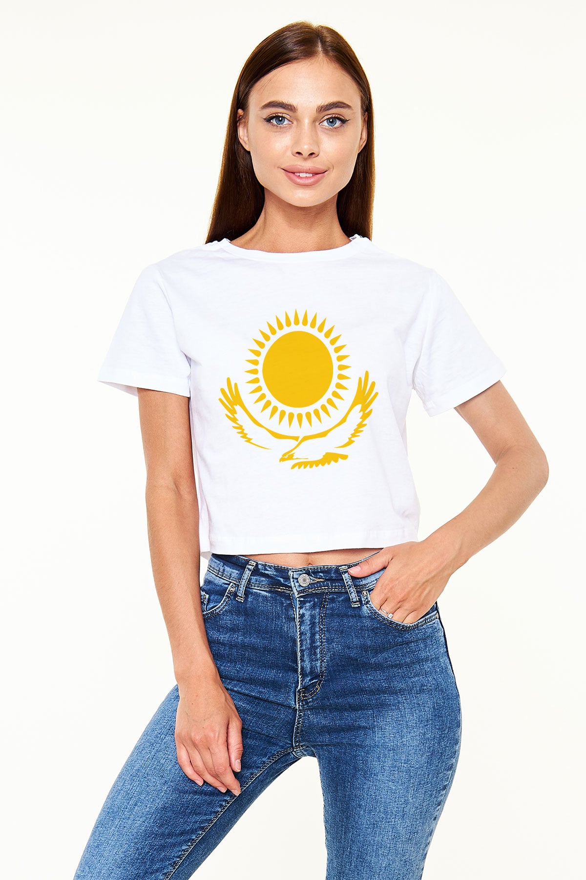 Kazakistan Beyaz Croptop Tişört