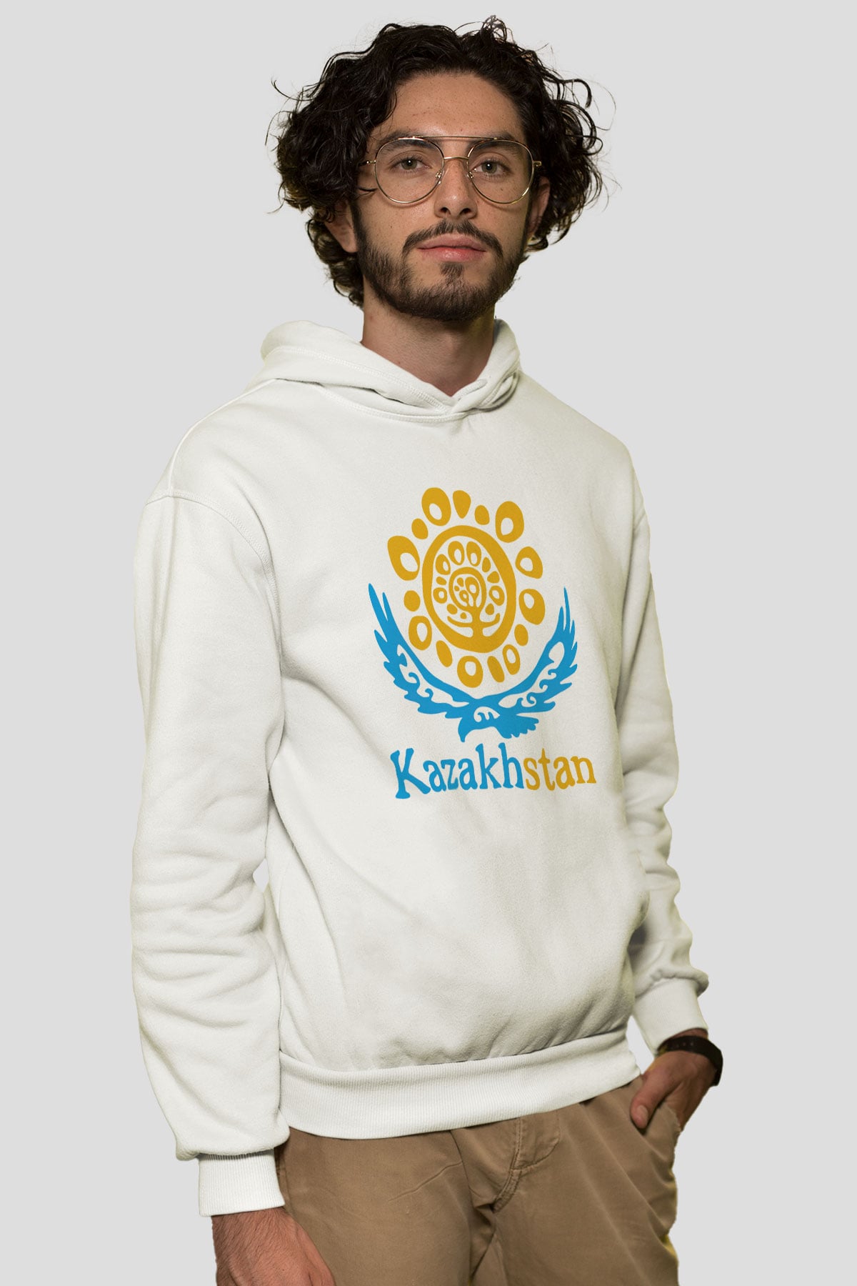 Kazakistan Beyaz Unisex Kapşonlu Sweatshirt