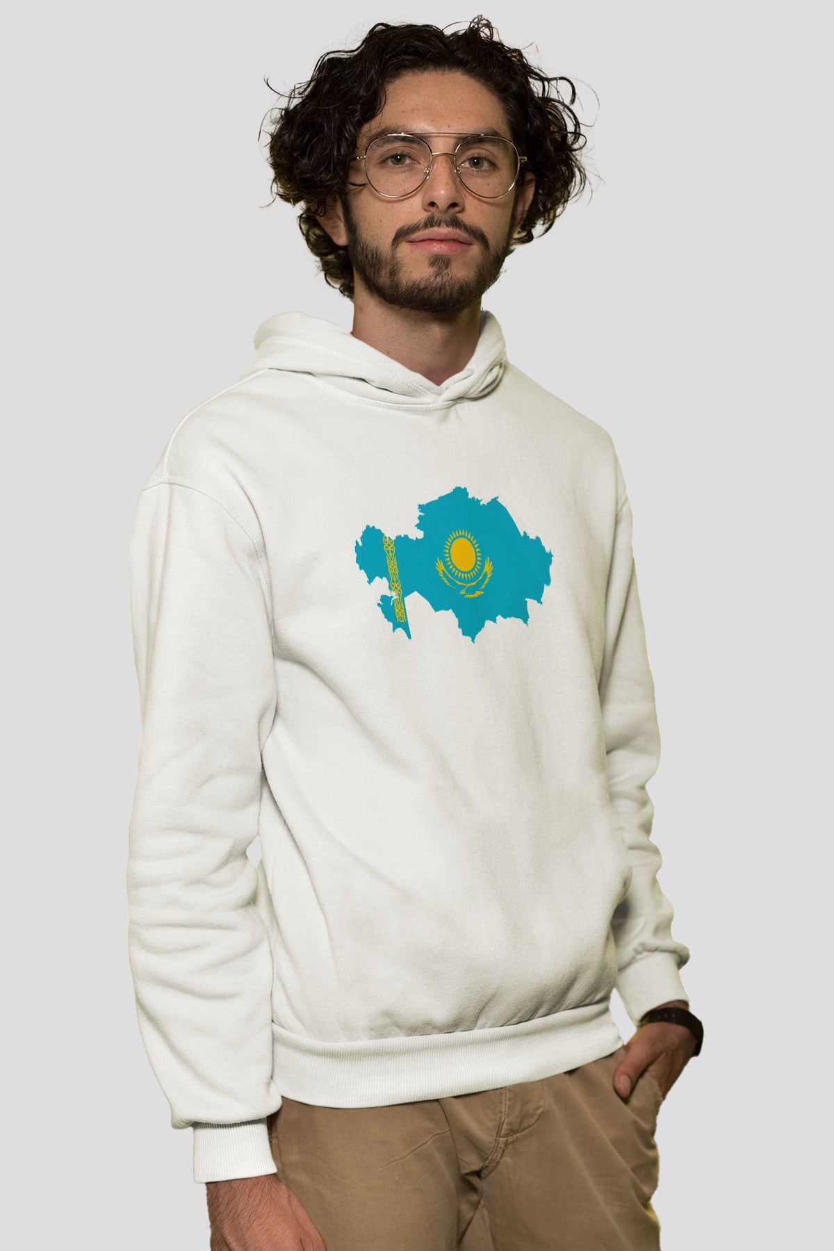 Kazakistan Beyaz Unisex Kapşonlu Sweatshirt