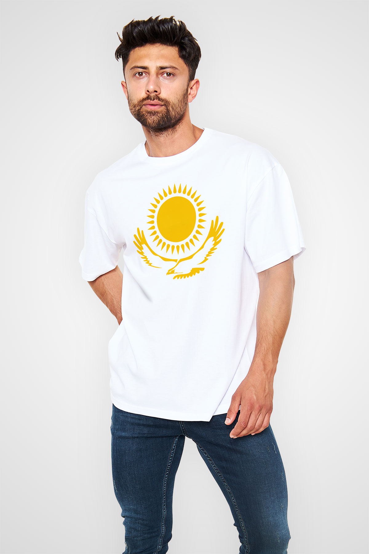 Kazakistan Beyaz Unisex Oversize Tişört T-Shirt