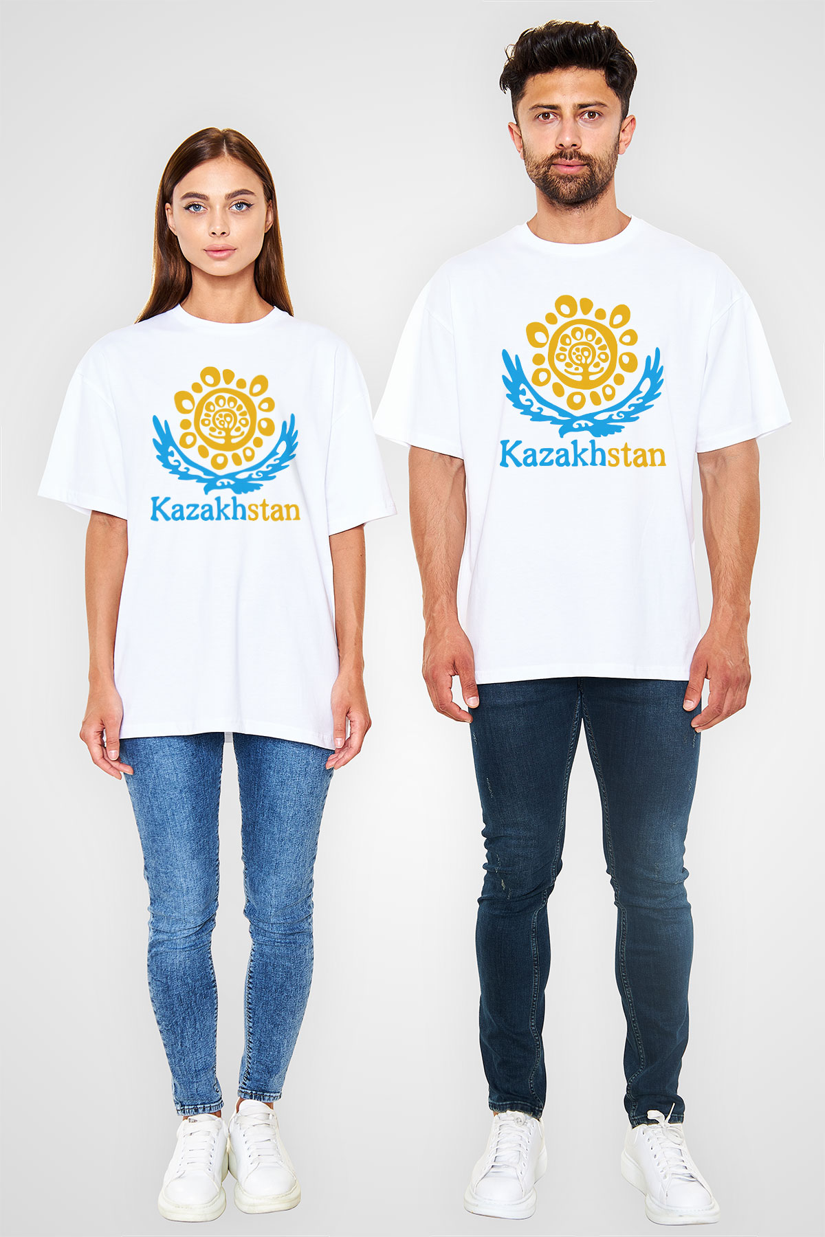 Kazakistan Beyaz Unisex Oversize Tişört T-Shirt