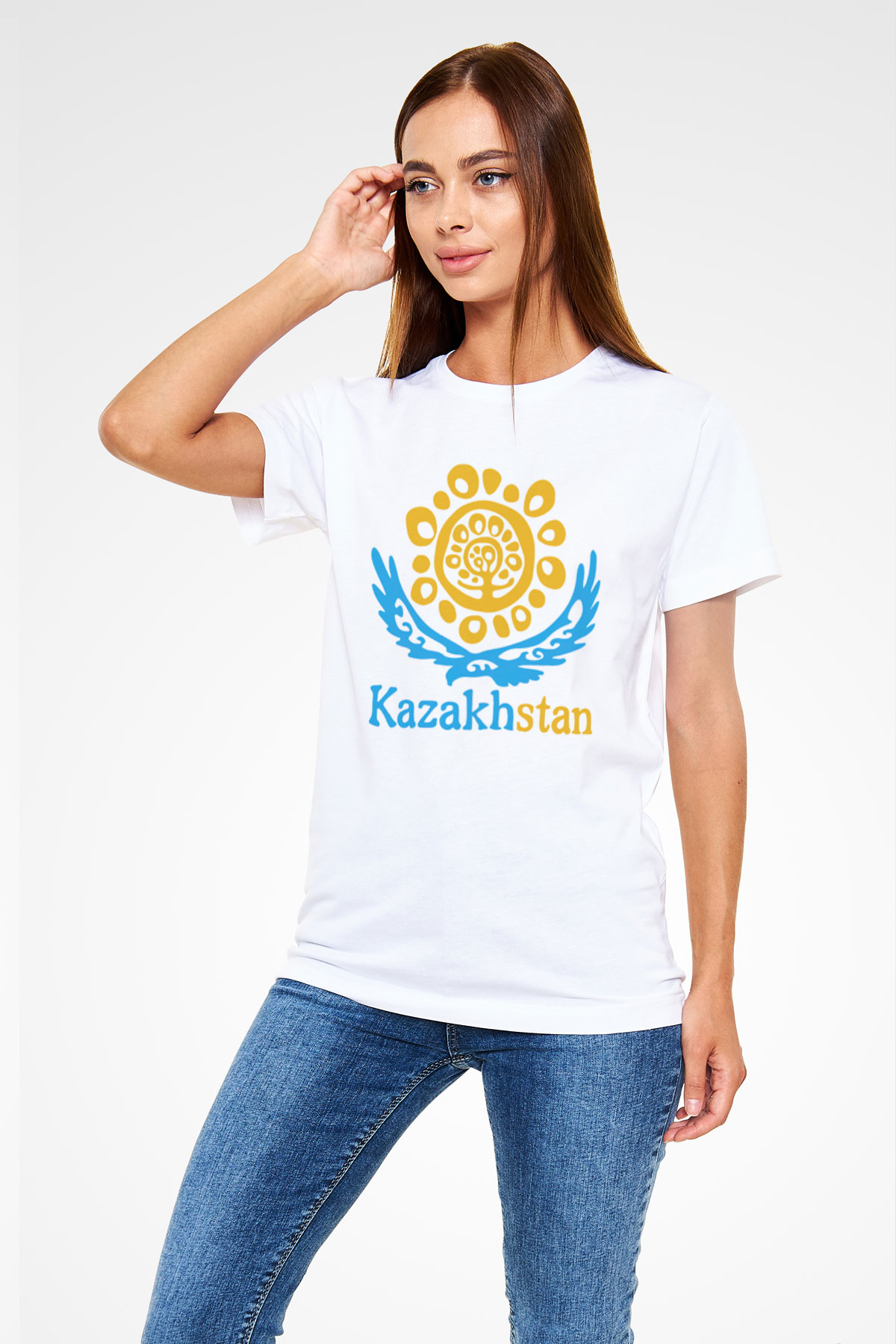 Kazakistan Beyaz Unisex Tişört T-Shirt - TişörtFabrikası
