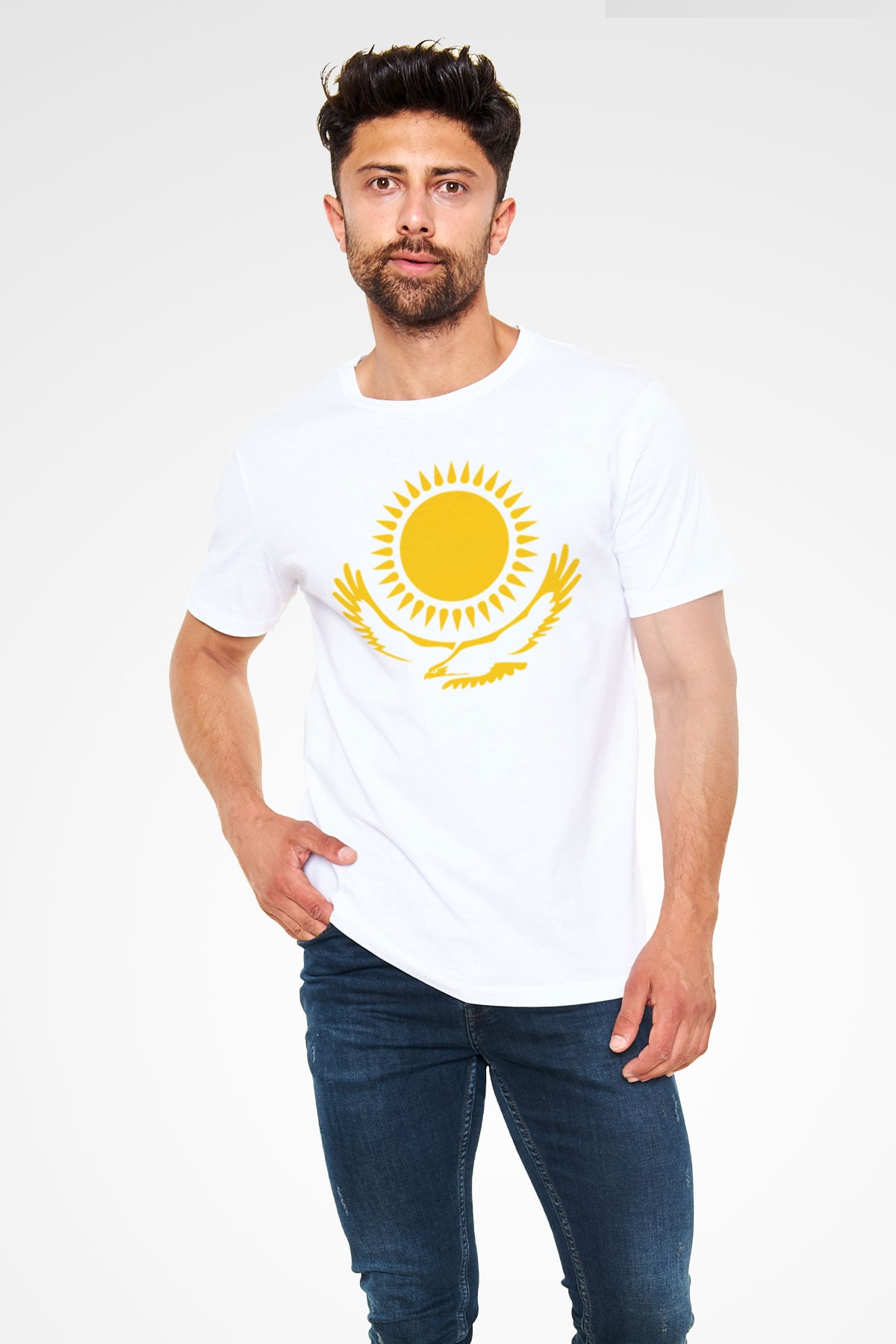 Kazakistan Beyaz Unisex Tişört T-Shirt - TişörtFabrikası