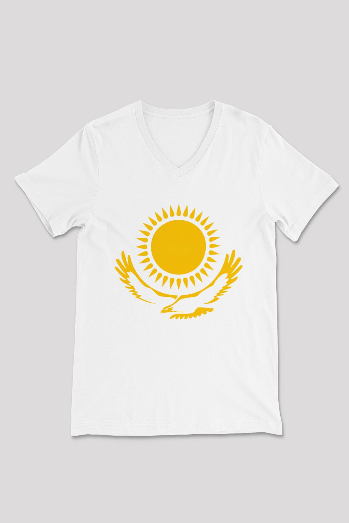 Kazakistan Beyaz Unisex V Yaka Tişört T-Shirt