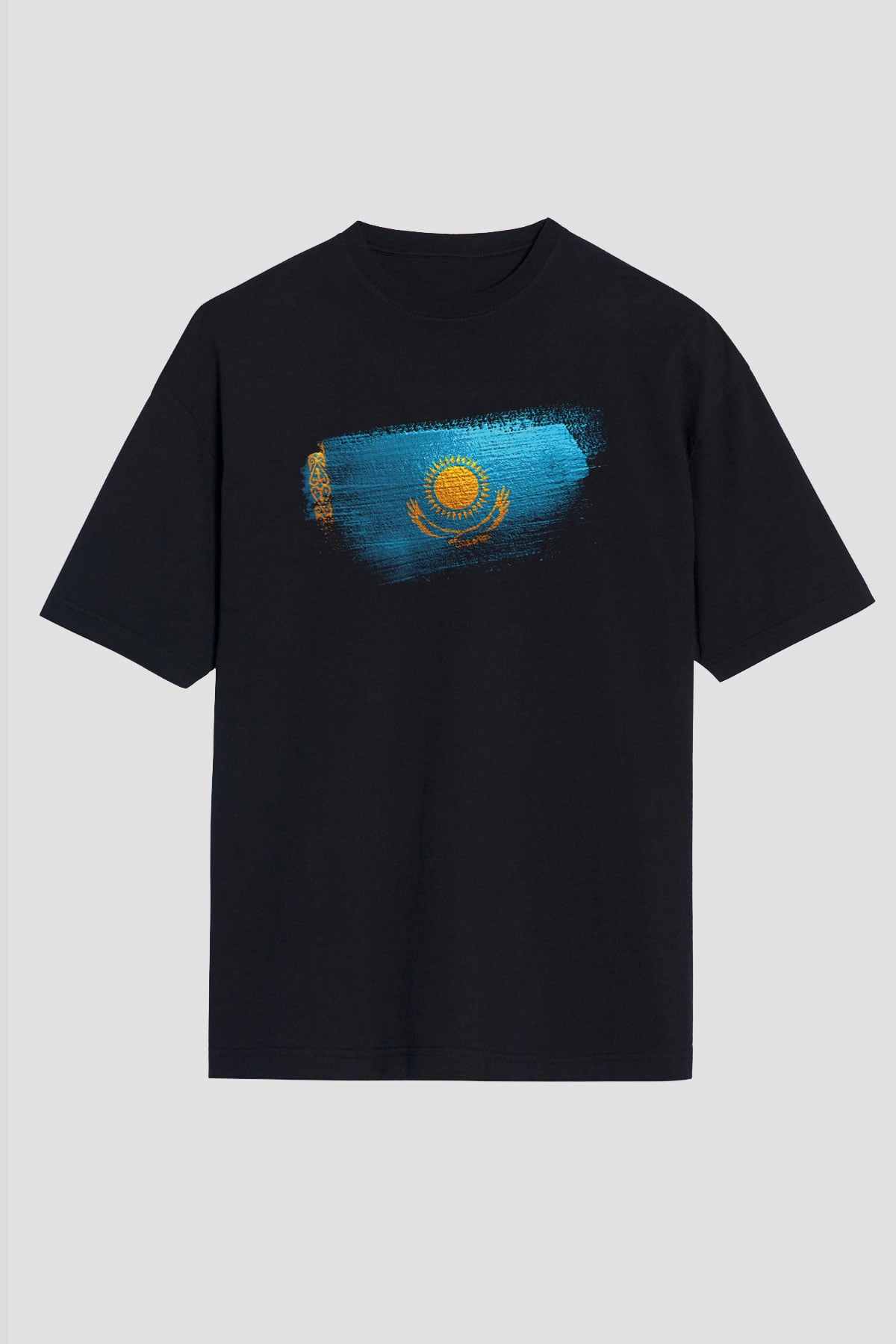 Kazakistan - Kazakhstan Bayrağı Baskılı Unisex Siyah Oversize Tişört