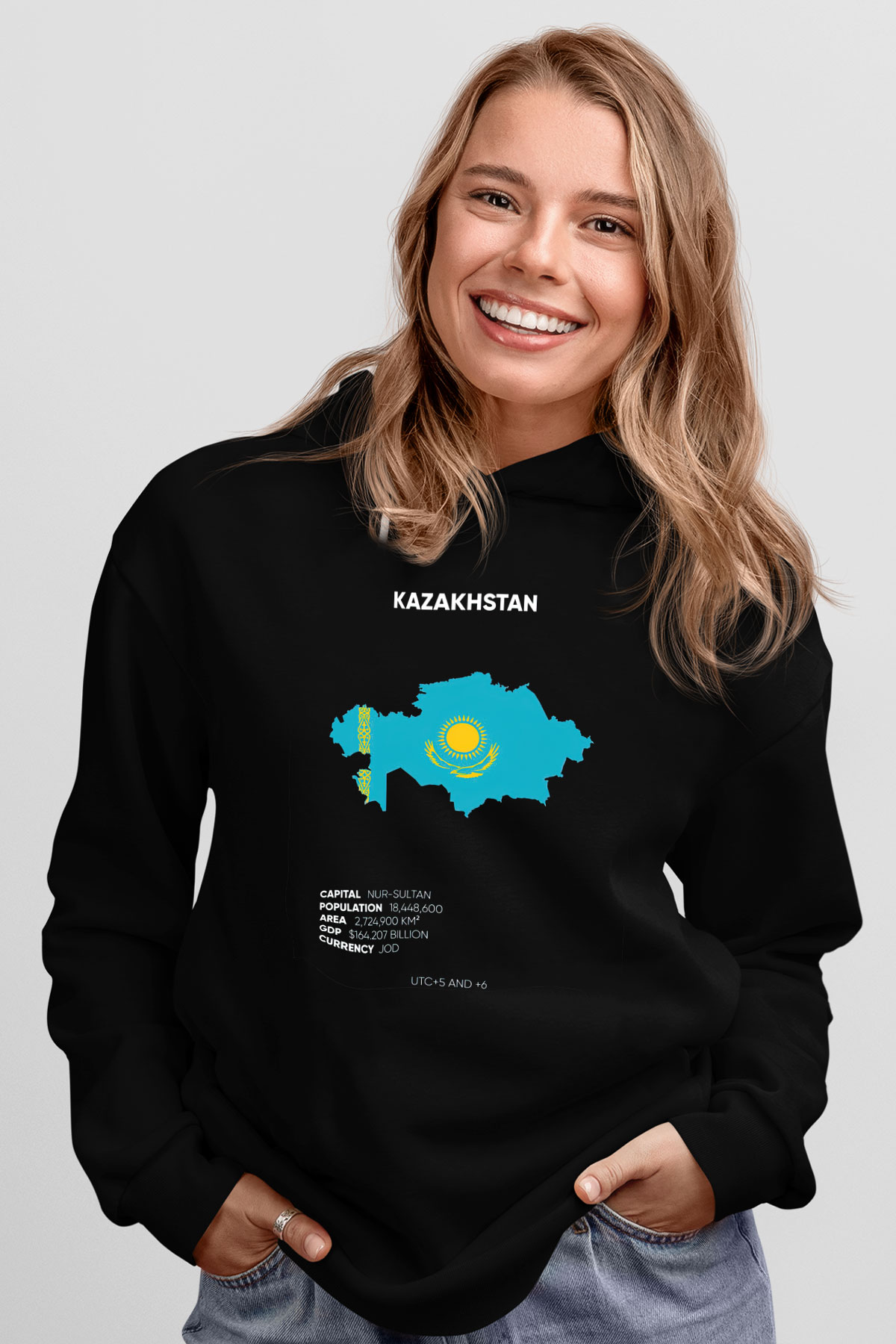 Kazakistan Siyah Unisex Hoodie