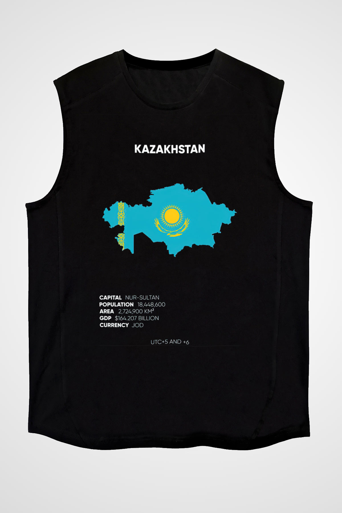 Kazakistan Siyah Unisex Kolsuz Tişört