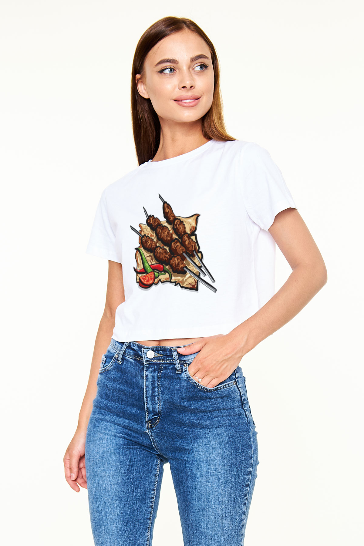 Kebapçı Beyaz Croptop Tişört