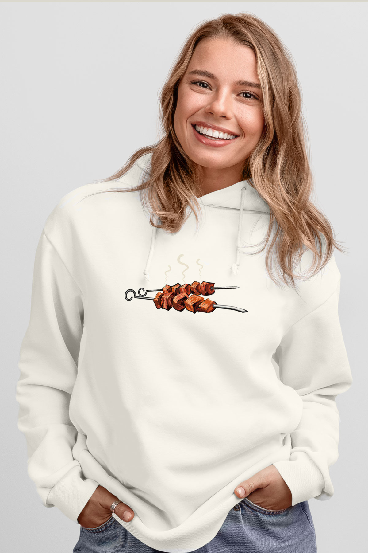 Kebapçı Beyaz Unisex Hoodie