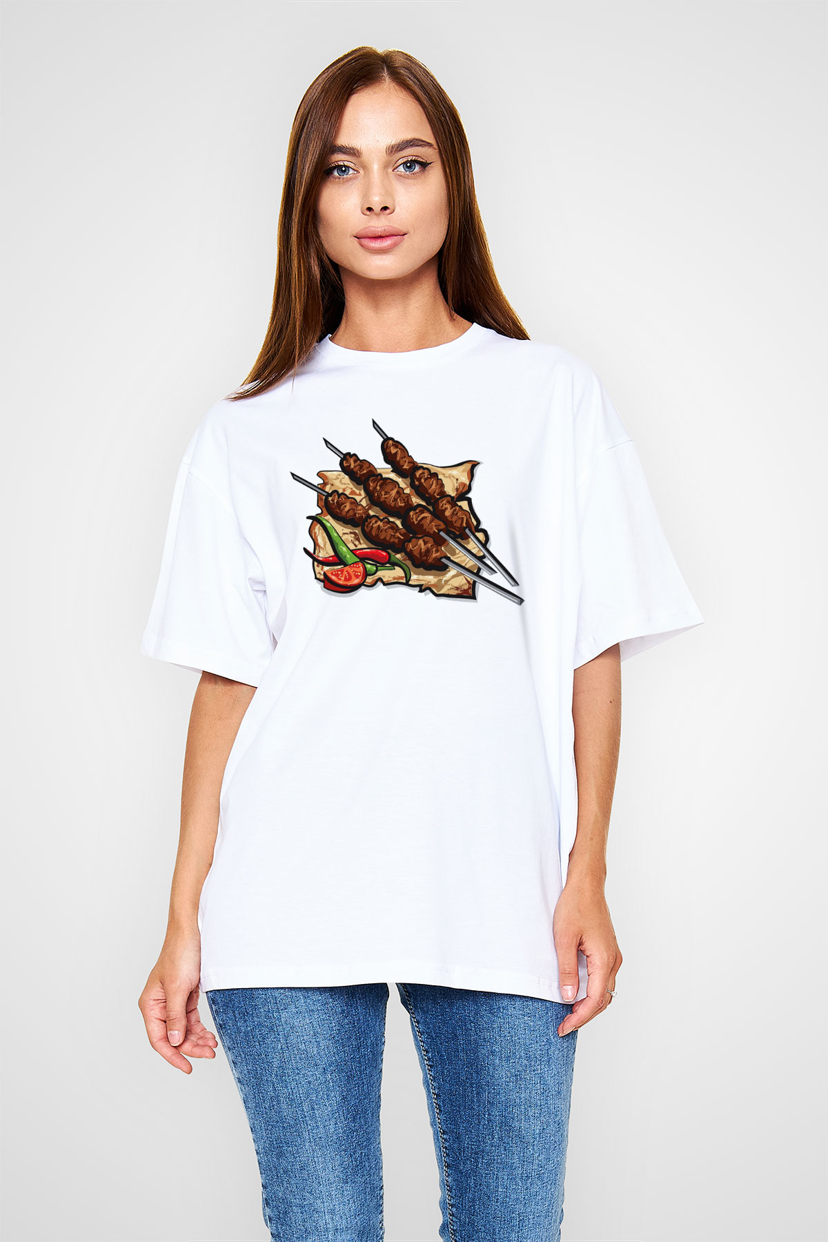Kebapçı Beyaz Unisex Oversize Tişört T-Shirt