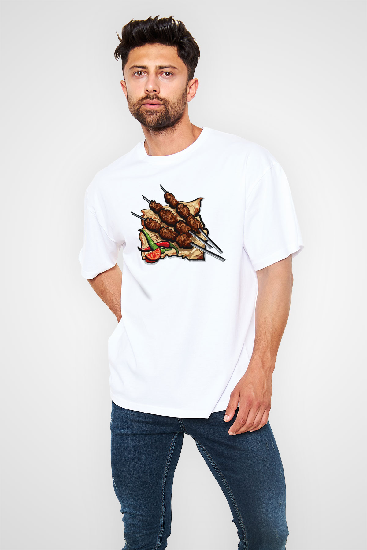 Kebapçı Beyaz Unisex Oversize Tişört T-Shirt