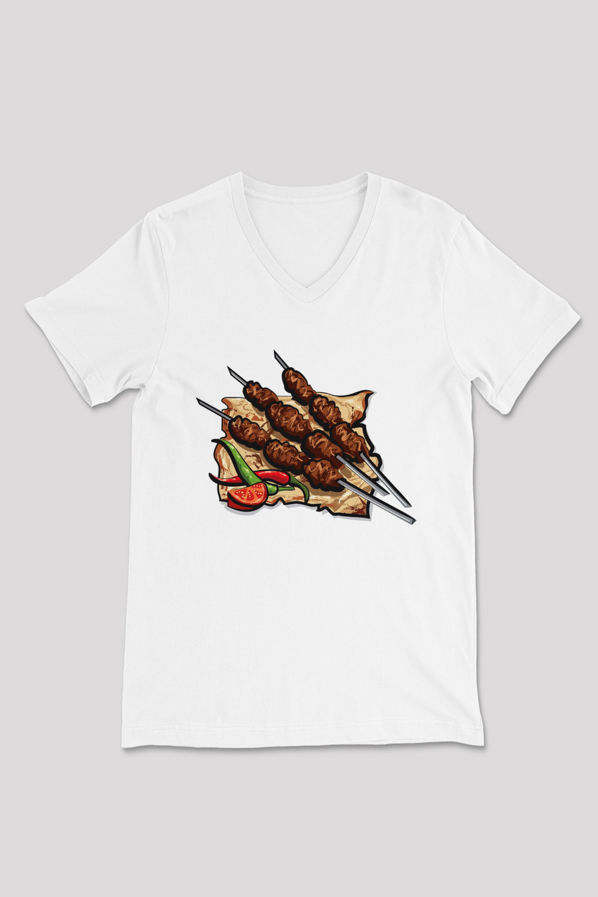 Kebapçı Beyaz Unisex V Yaka Tişört T-Shirt